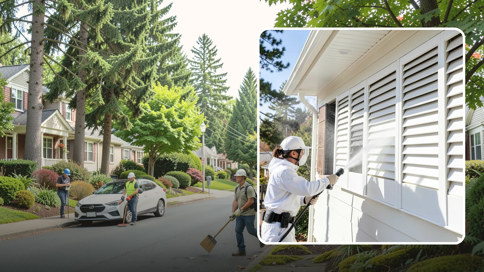 Shutter Cleaning in Beaux Arts Village, King County, WA - We clean exterior shutters louver by louver to clear the green algae and cobwebs that collect in their grooves.