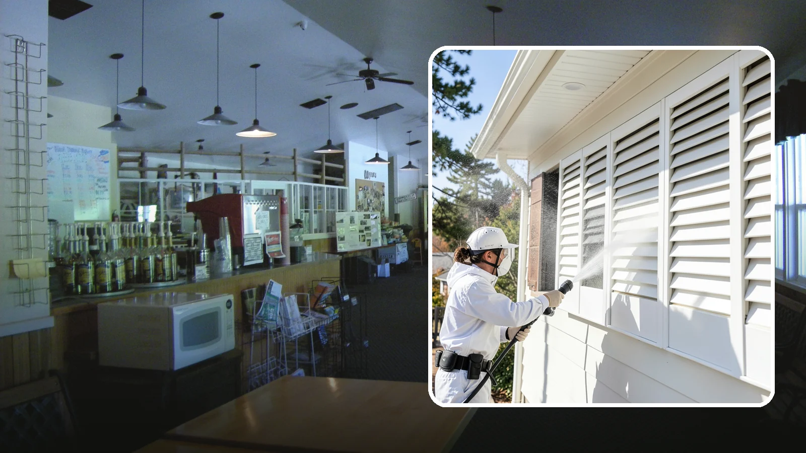 Shutter Cleaning in Black Diamond, King County, WA - We clean exterior shutters louver by louver to clear the green algae and cobwebs that collect in their grooves.