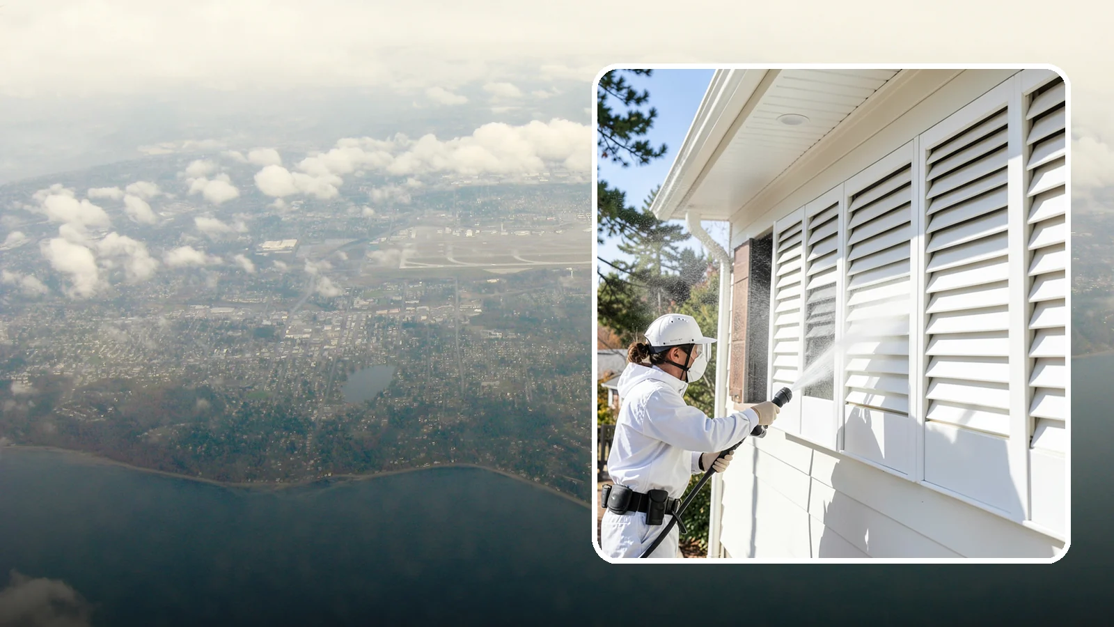 Shutter Cleaning in Burien, King County, WA - We clean exterior shutters louver by louver to clear the green algae and cobwebs that collect in their grooves.