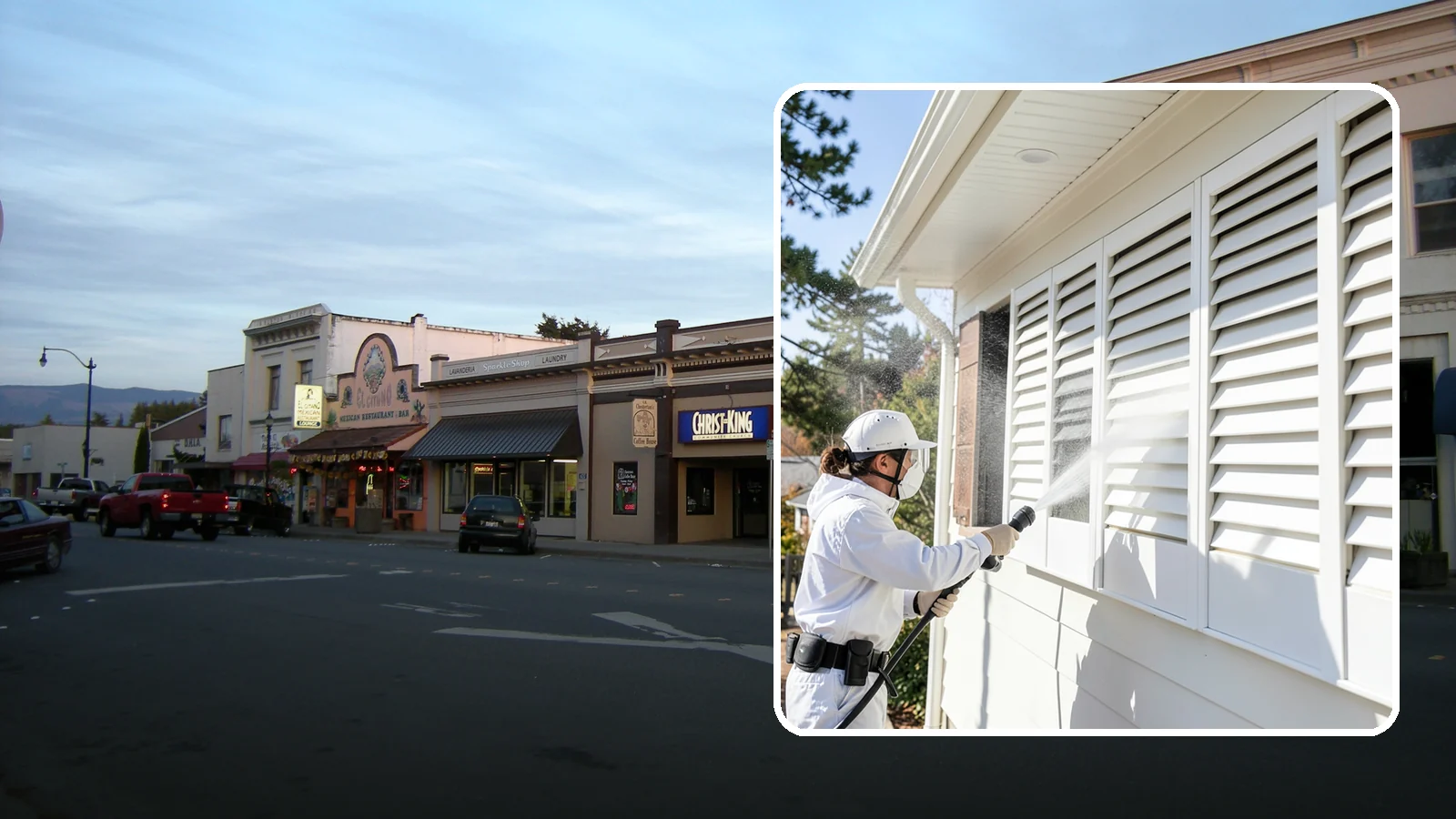 Shutter Cleaning in Burlington, Skagit County, WA - We clean exterior shutters louver by louver to clear the green algae and cobwebs that collect in their grooves.