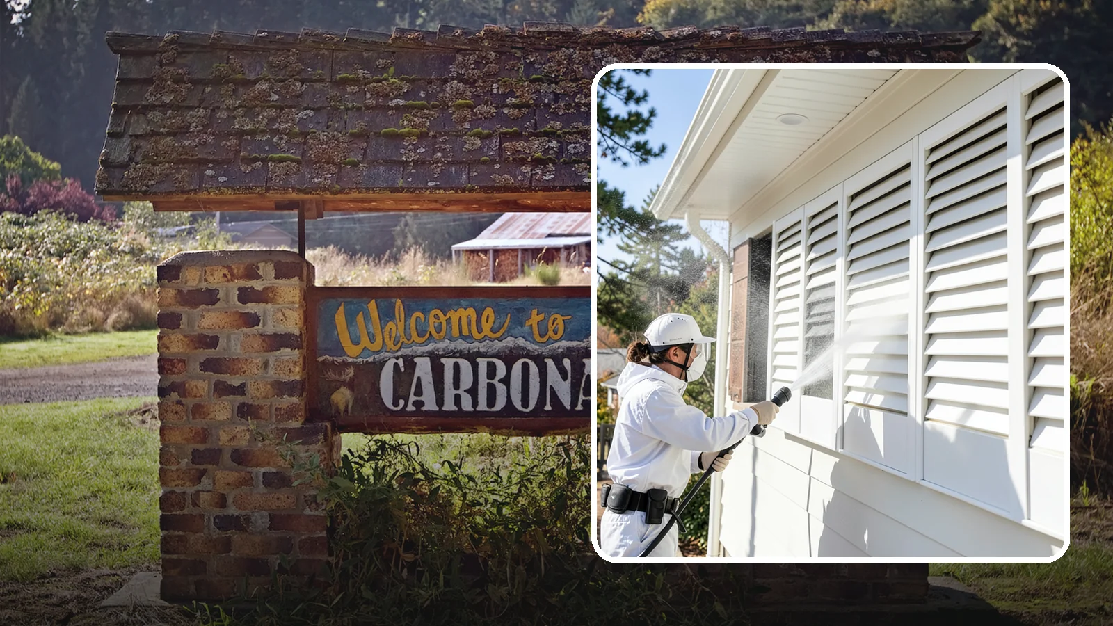 Shutter Cleaning in Carbonado, Pierce County, WA - We clean exterior shutters louver by louver to clear the green algae and cobwebs that collect in their grooves.