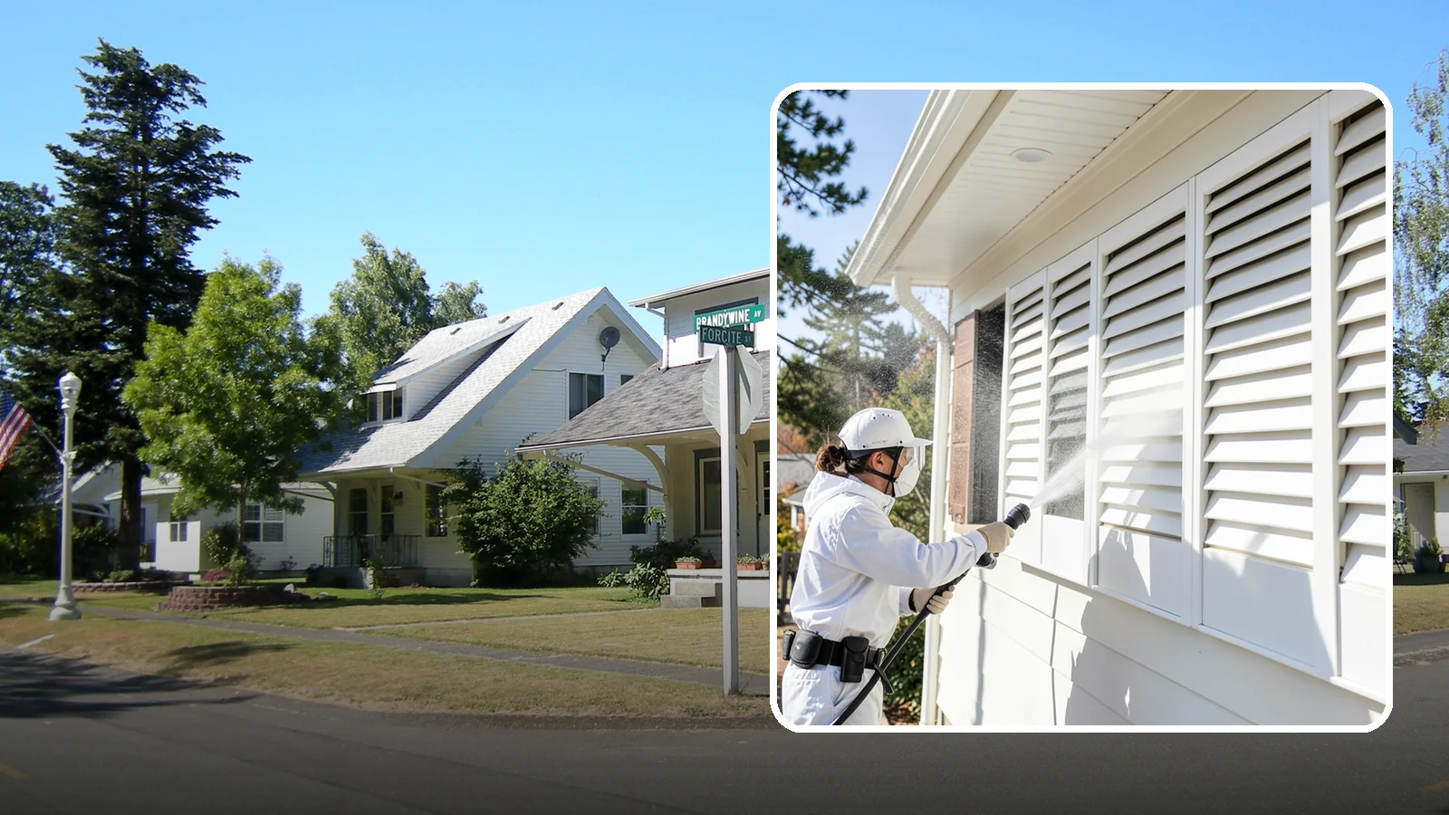 Shutter Cleaning in DuPont, Pierce County, WA - We clean exterior shutters louver by louver to clear the green algae and cobwebs that collect in their grooves.
