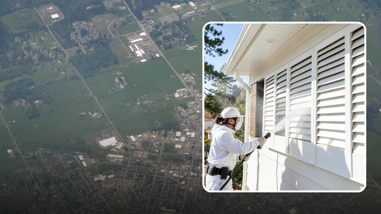 Shutter Cleaning in Enumclaw, King County, WA - We clean exterior shutters louver by louver to clear the green algae and cobwebs that collect in their grooves.