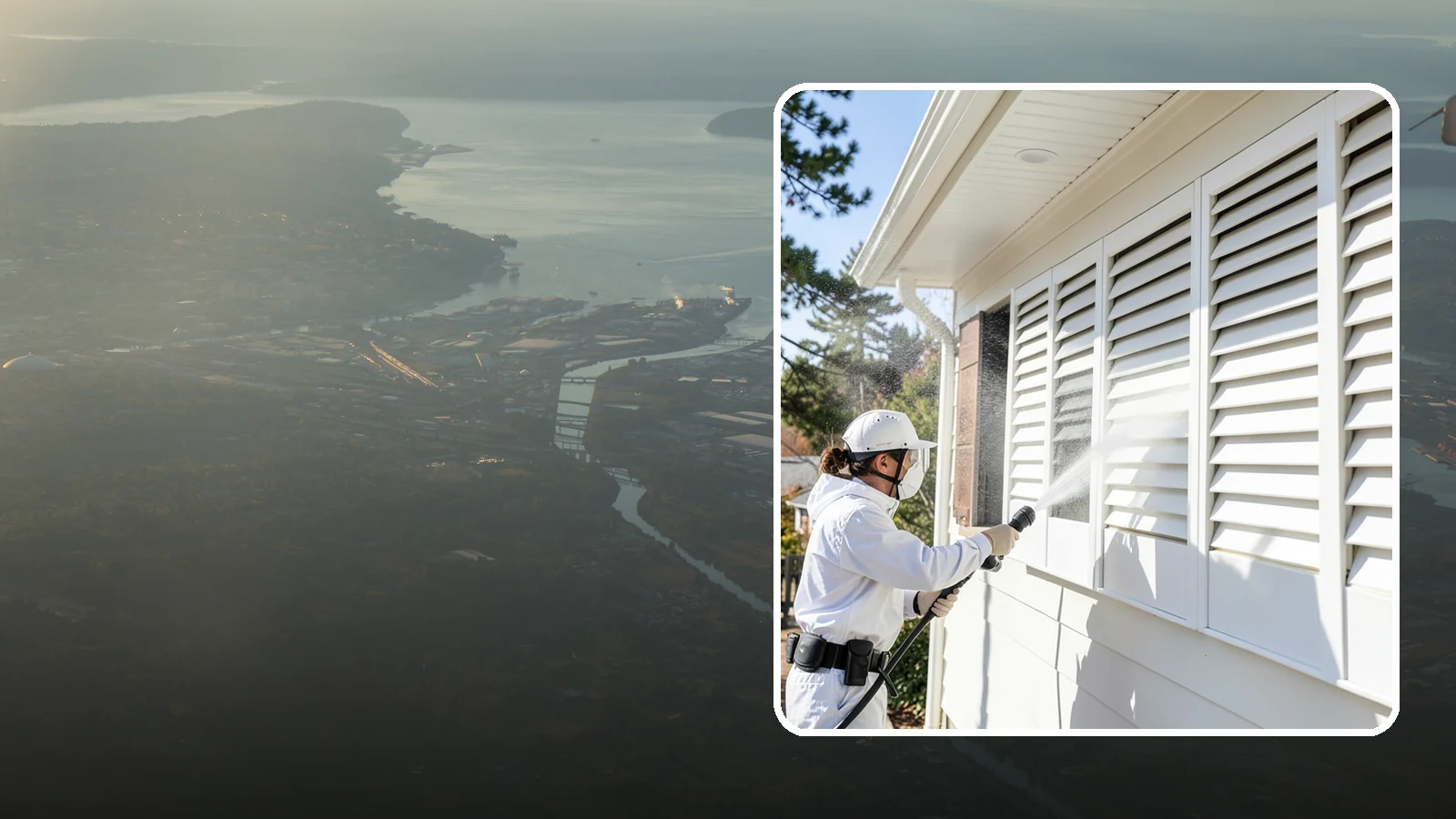 Shutter Cleaning in Fife, Pierce County, WA - We clean exterior shutters louver by louver to clear the green algae and cobwebs that collect in their grooves.