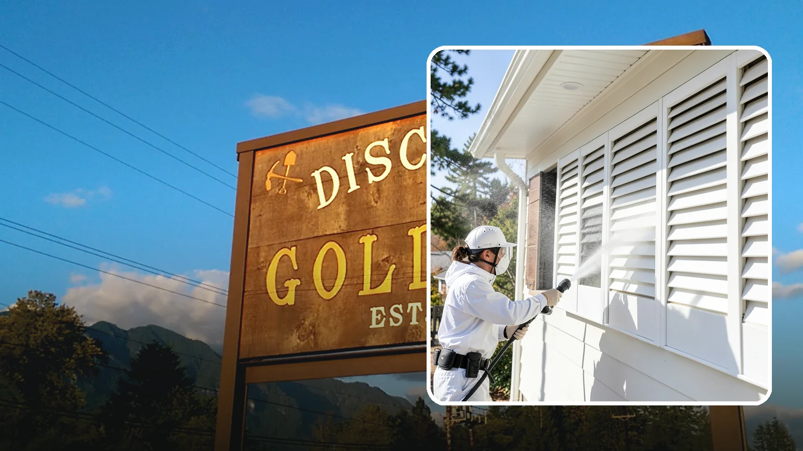 Shutter Cleaning in Gold Bar, Snohomish County, WA - We clean exterior shutters louver by louver to clear the green algae and cobwebs that collect in their grooves.