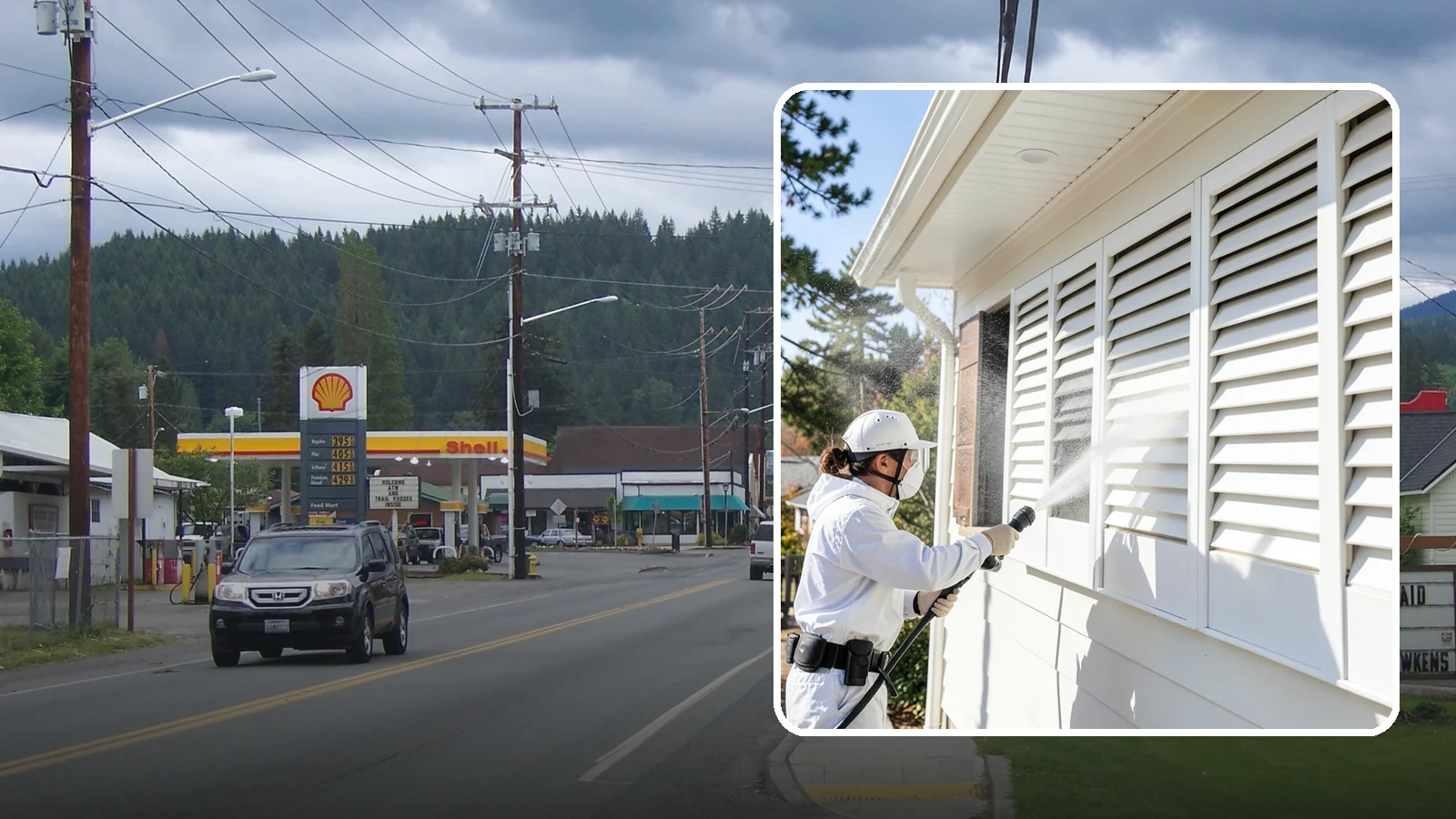 Shutter Cleaning in Granite Falls, Snohomish County, WA - We clean exterior shutters louver by louver to clear the green algae and cobwebs that collect in their grooves.