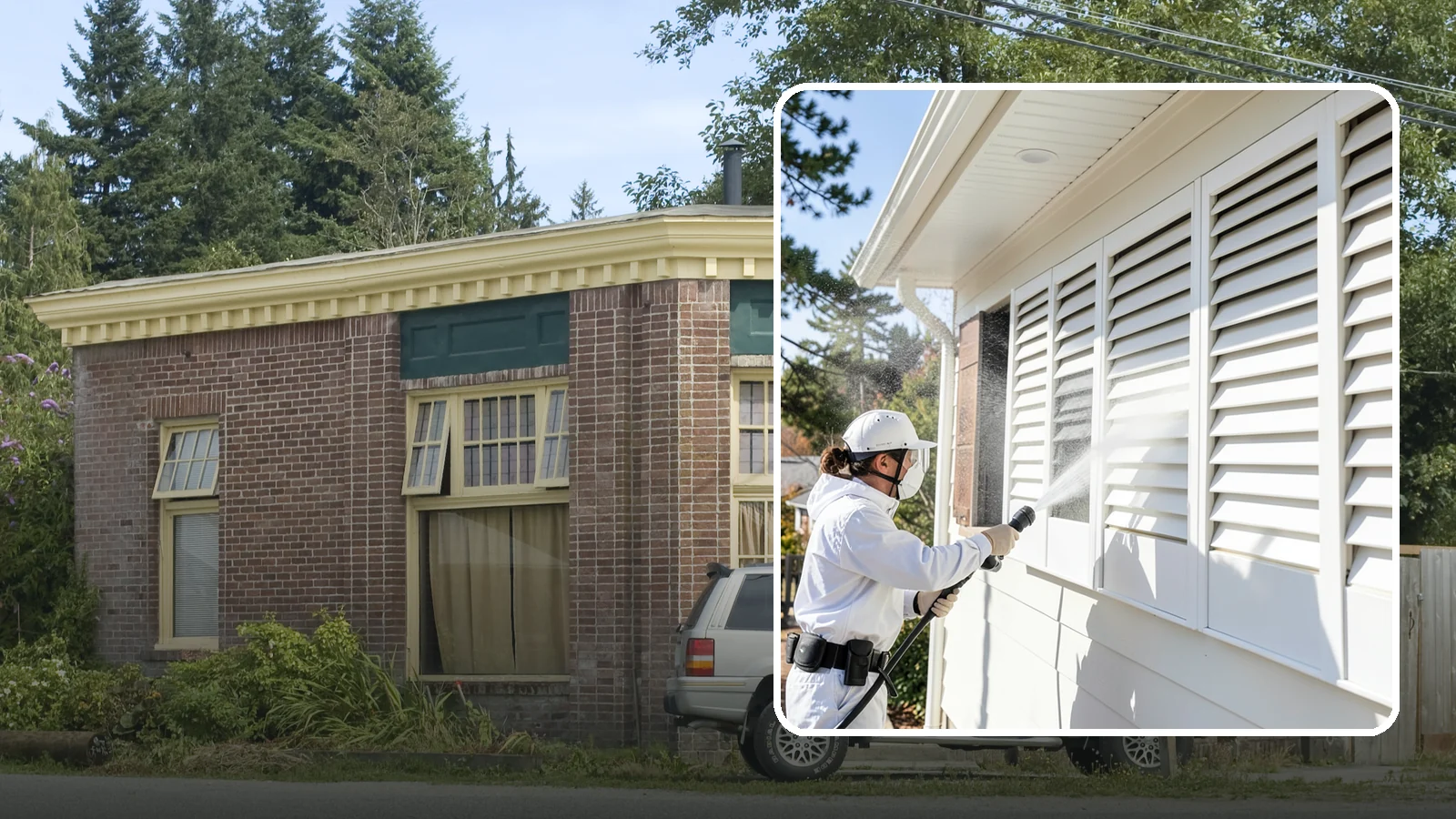 Shutter Cleaning in Hamilton, Skagit County, WA - We clean exterior shutters louver by louver to clear the green algae and cobwebs that collect in their grooves.
