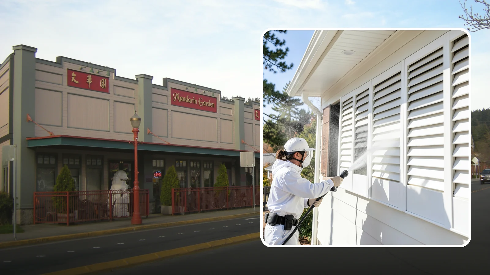Shutter Cleaning in Issaquah, King County, WA - We clean exterior shutters louver by louver to clear the green algae and cobwebs that collect in their grooves.