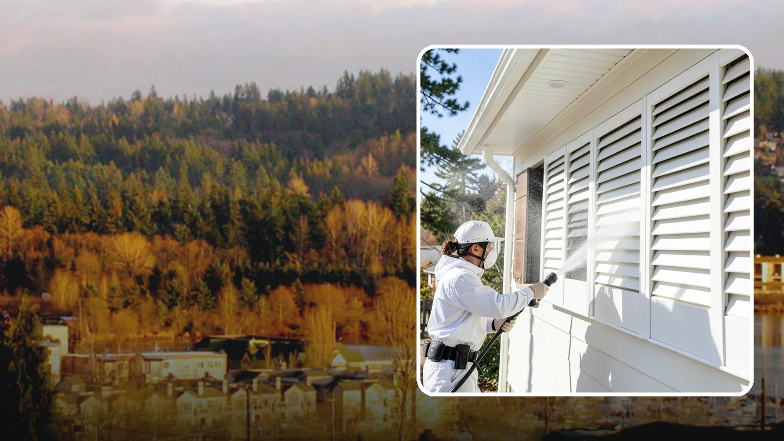 Shutter Cleaning in Kenmore, King County, WA - We clean exterior shutters louver by louver to clear the green algae and cobwebs that collect in their grooves.