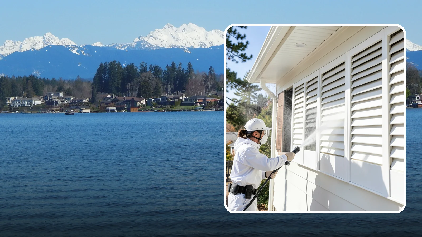 Shutter Cleaning in Lake Stevens, Snohomish County, WA - We clean exterior shutters louver by louver to clear the green algae and cobwebs that collect in their grooves.