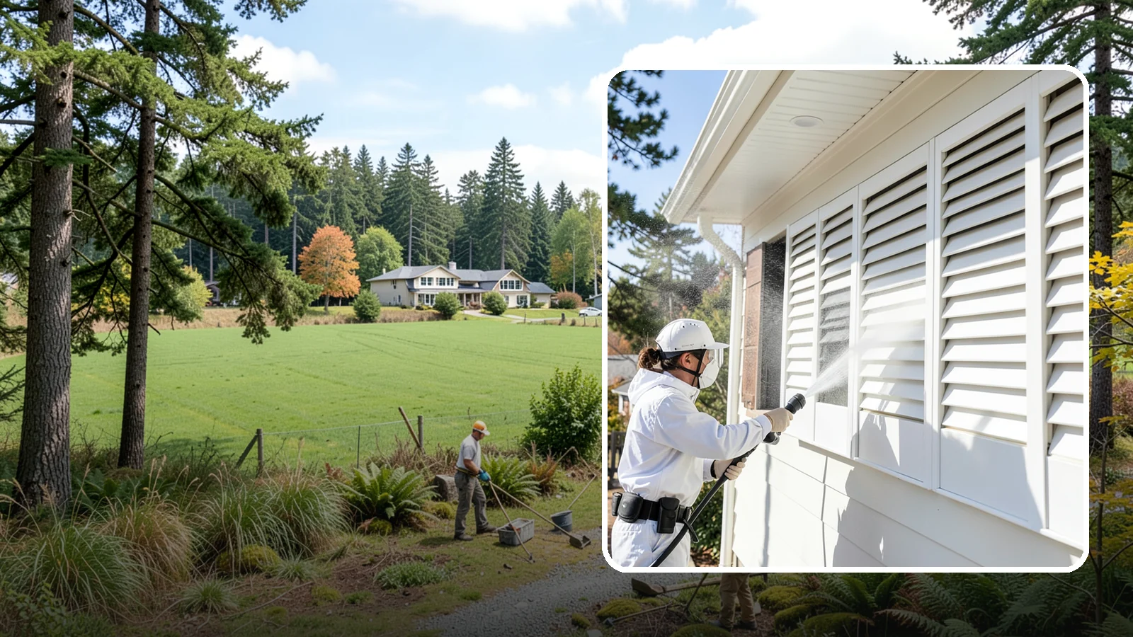 Shutter Cleaning in Lyman, Skagit County, WA - We clean exterior shutters louver by louver to clear the green algae and cobwebs that collect in their grooves.