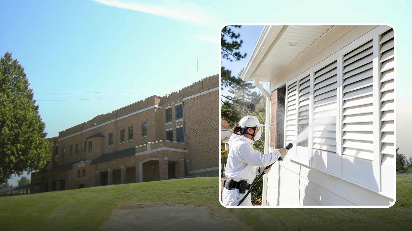Shutter Cleaning in Maple Valley, King County, WA - We clean exterior shutters louver by louver to clear the green algae and cobwebs that collect in their grooves.