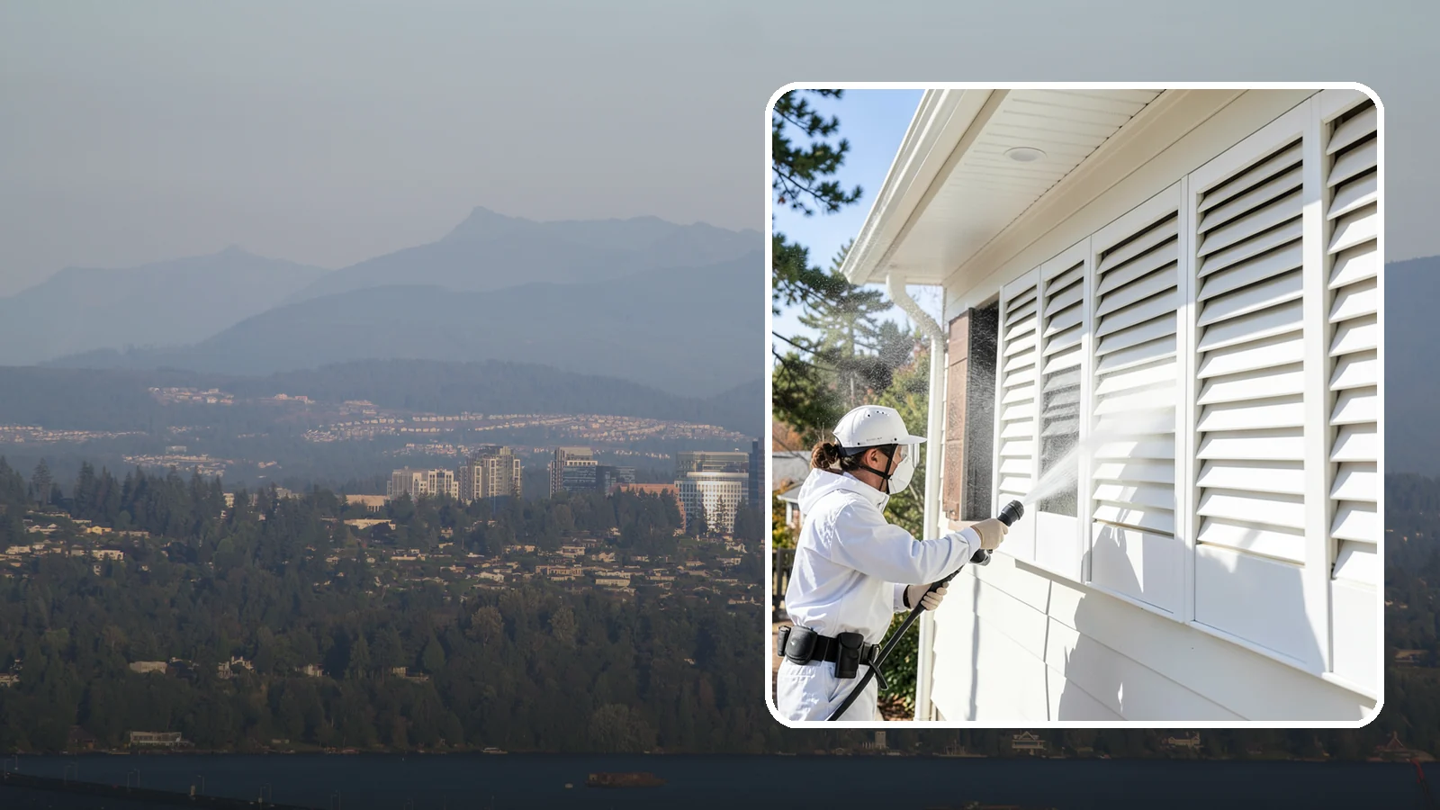 Shutter Cleaning in Medina, King County, WA - We clean exterior shutters louver by louver to clear the green algae and cobwebs that collect in their grooves.