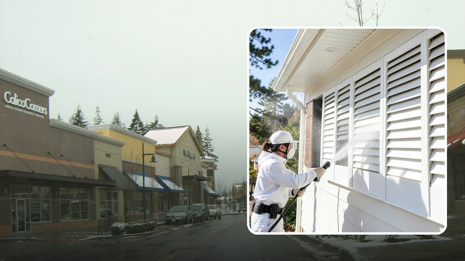 Shutter Cleaning in Mill Creek, Snohomish County, WA - We clean exterior shutters louver by louver to clear the green algae and cobwebs that collect in their grooves.