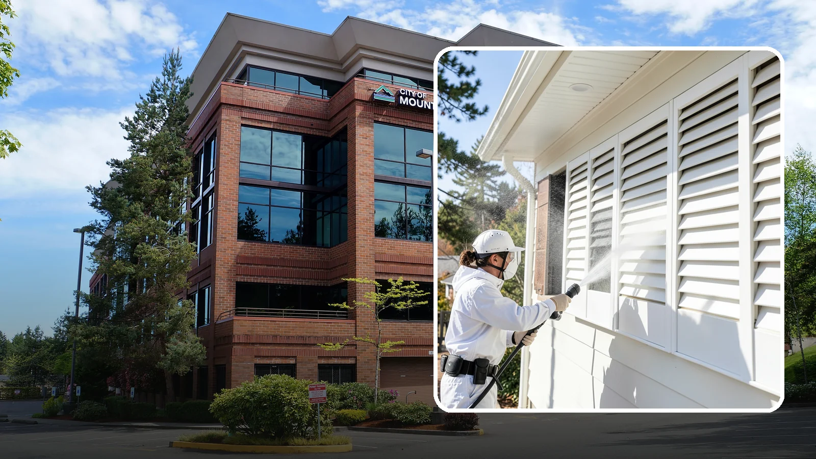 Shutter Cleaning in Mountlake Terrace, Snohomish County, WA - We clean exterior shutters louver by louver to clear the green algae and cobwebs that collect in their grooves.