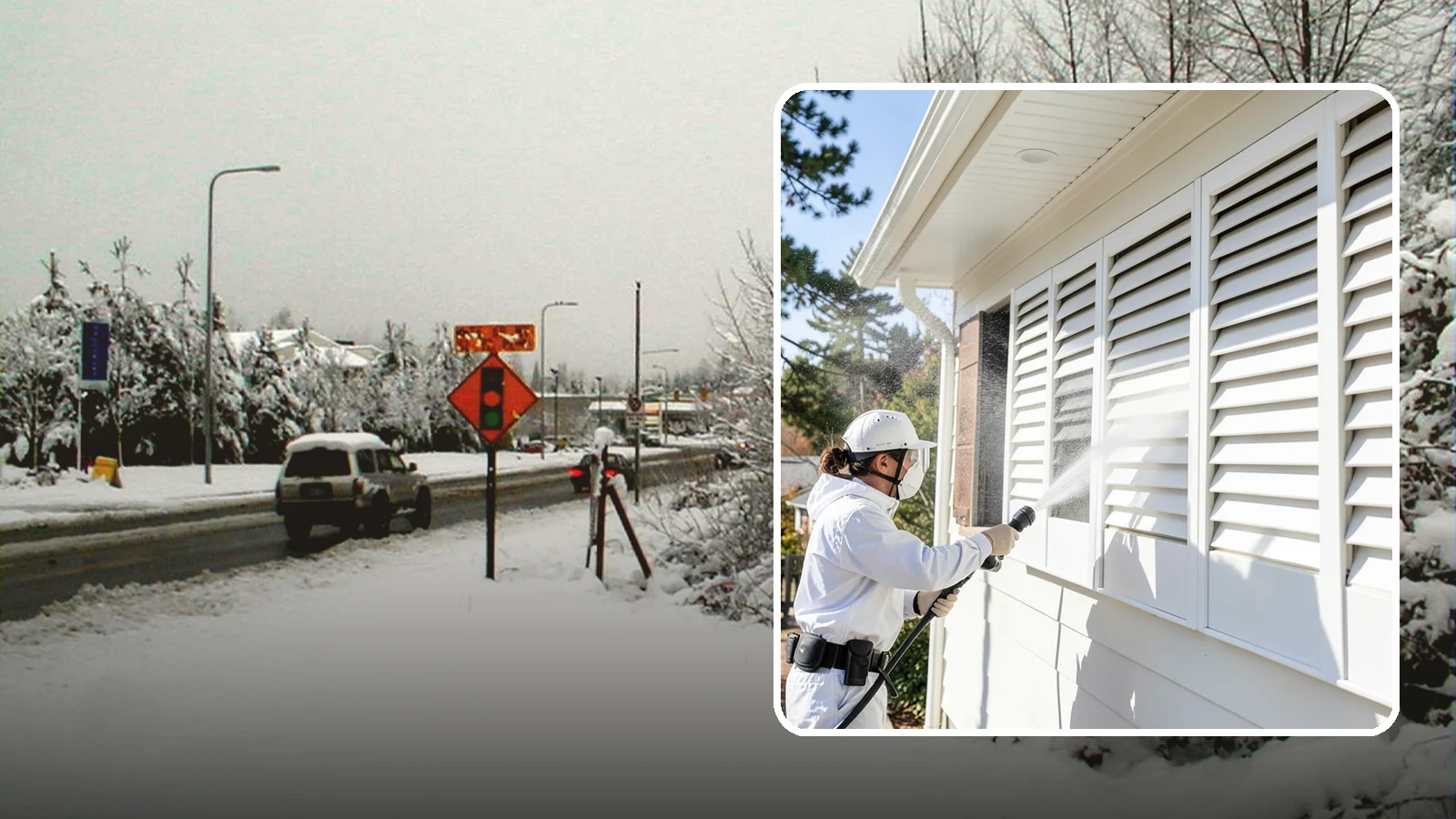 Shutter Cleaning in Newcastle, King County, WA - We clean exterior shutters louver by louver to clear the green algae and cobwebs that collect in their grooves.