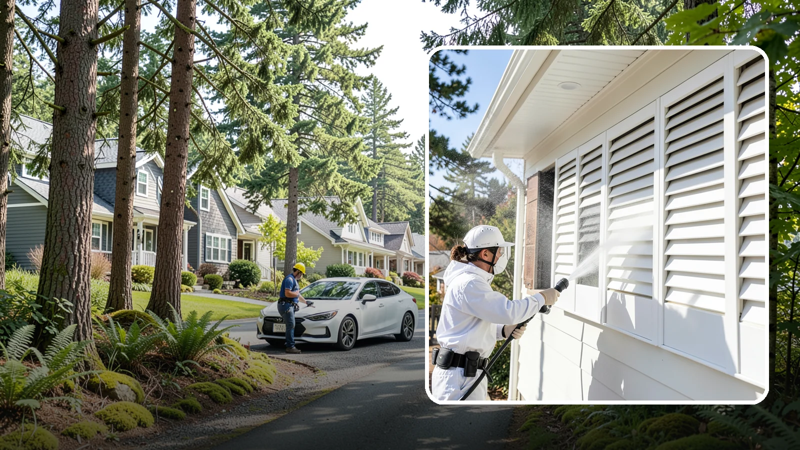 Shutter Cleaning in Normandy Park, King County, WA - We clean exterior shutters louver by louver to clear the green algae and cobwebs that collect in their grooves.