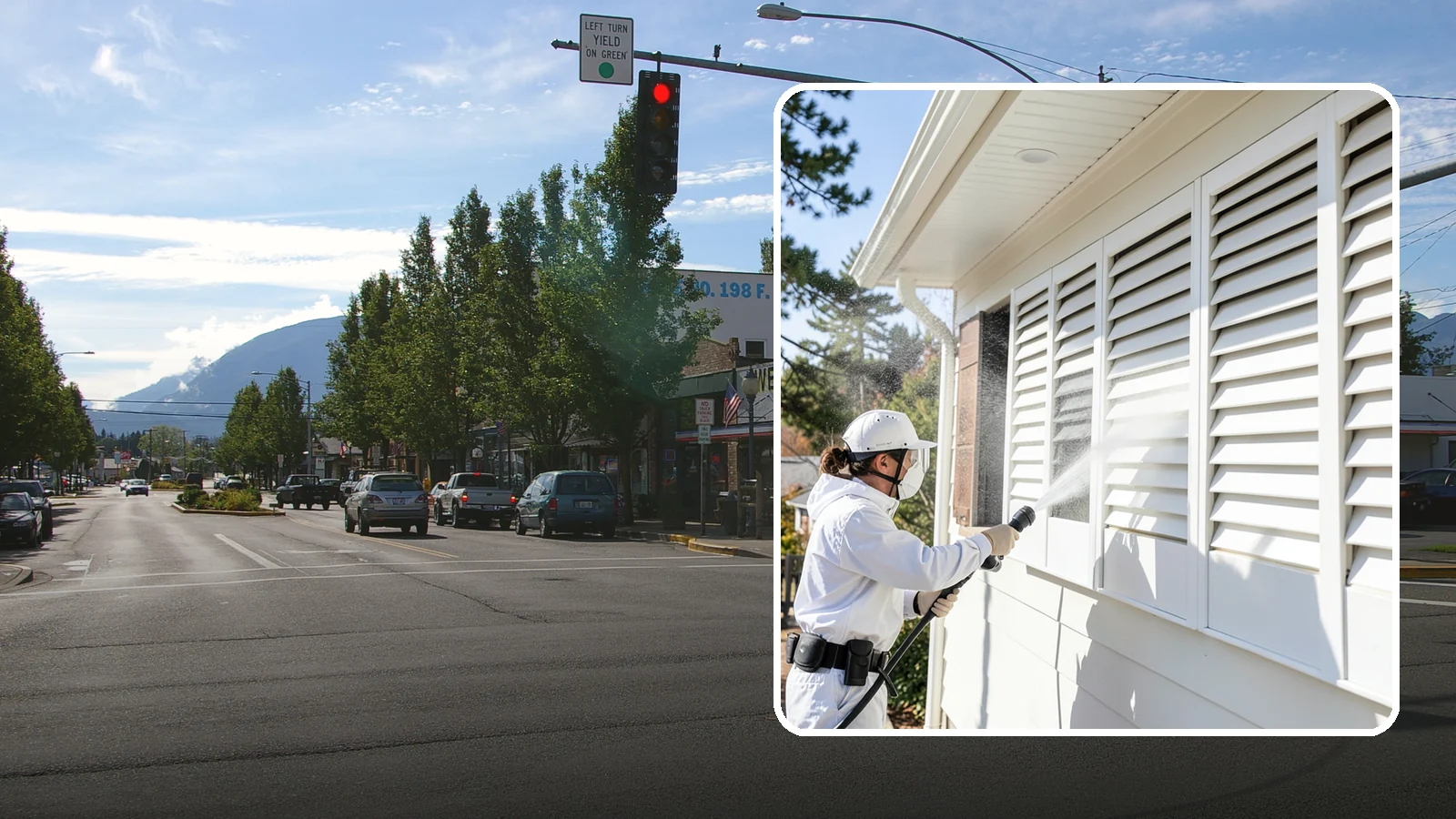 Shutter Cleaning in North Bend, King County, WA - We clean exterior shutters louver by louver to clear the green algae and cobwebs that collect in their grooves.