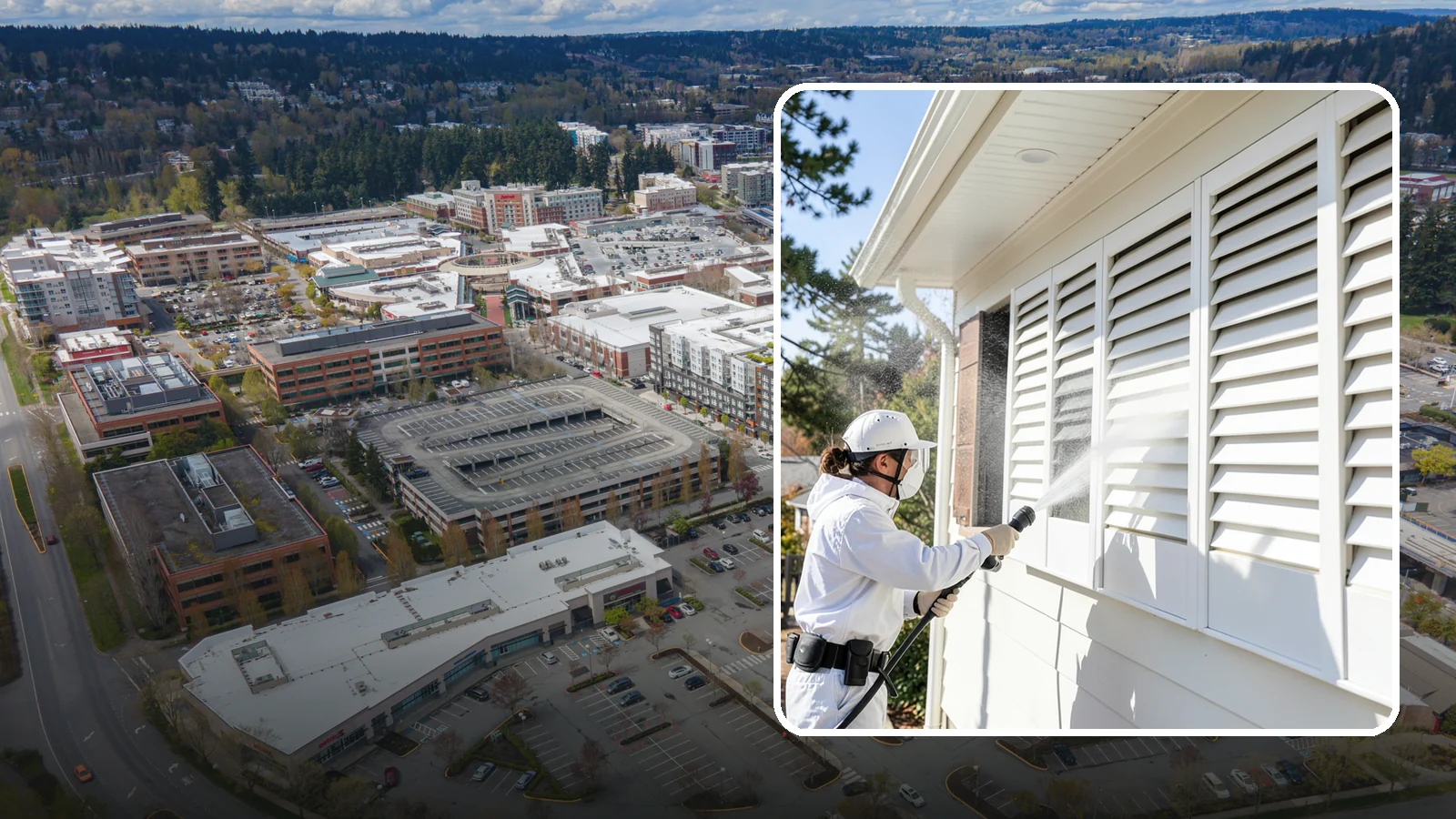 Shutter Cleaning in Redmond, King County, WA - We clean exterior shutters louver by louver to clear the green algae and cobwebs that collect in their grooves.