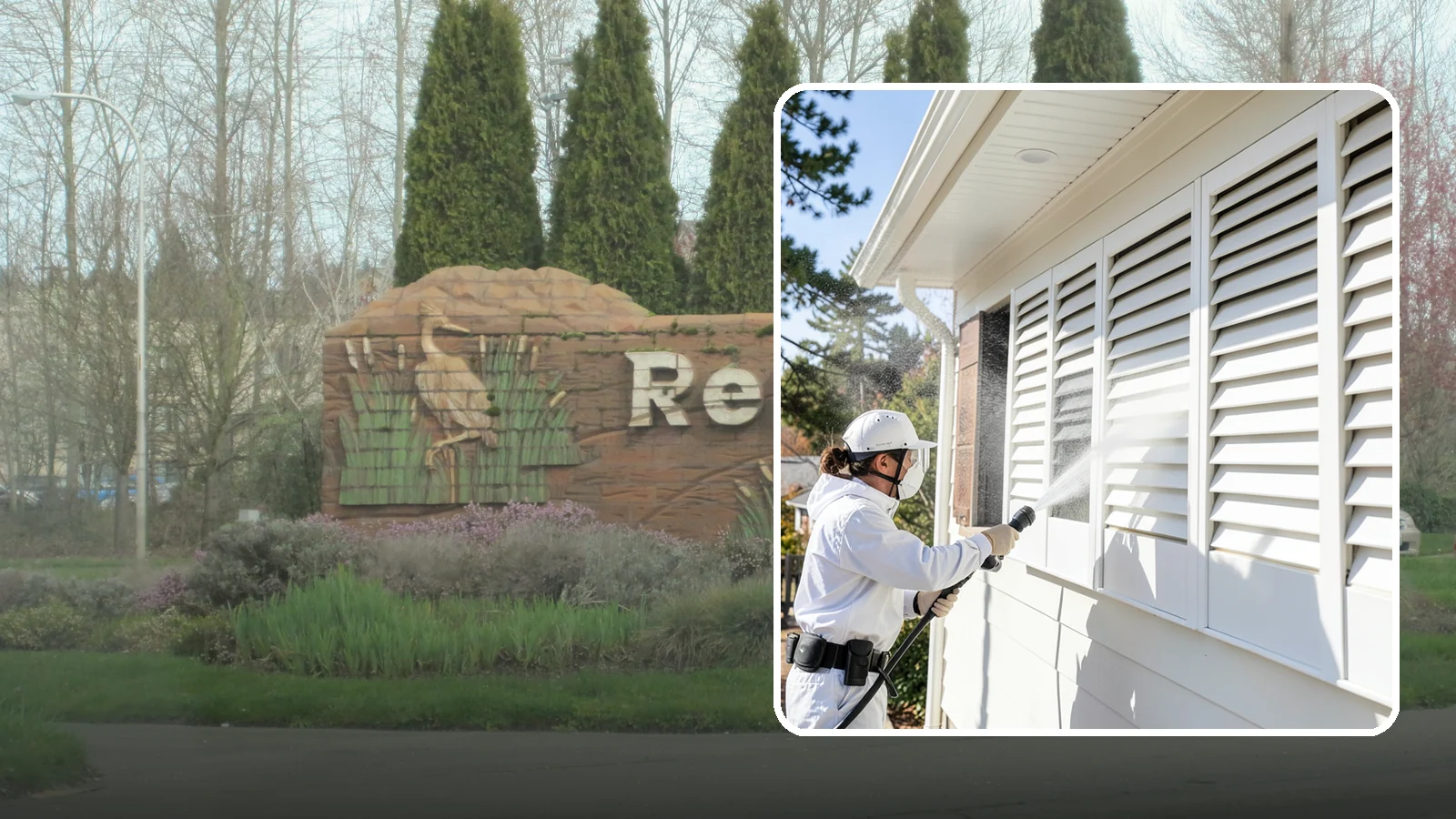 Shutter Cleaning in Renton, King County, WA - We clean exterior shutters louver by louver to clear the green algae and cobwebs that collect in their grooves.