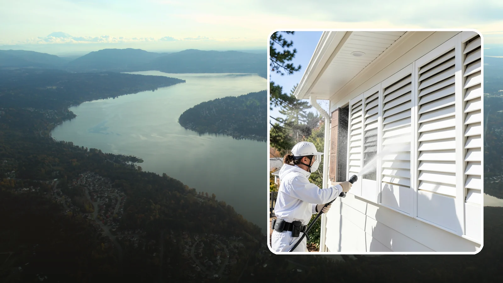 Shutter Cleaning in Sammamish, King County, WA - We clean exterior shutters louver by louver to clear the green algae and cobwebs that collect in their grooves.