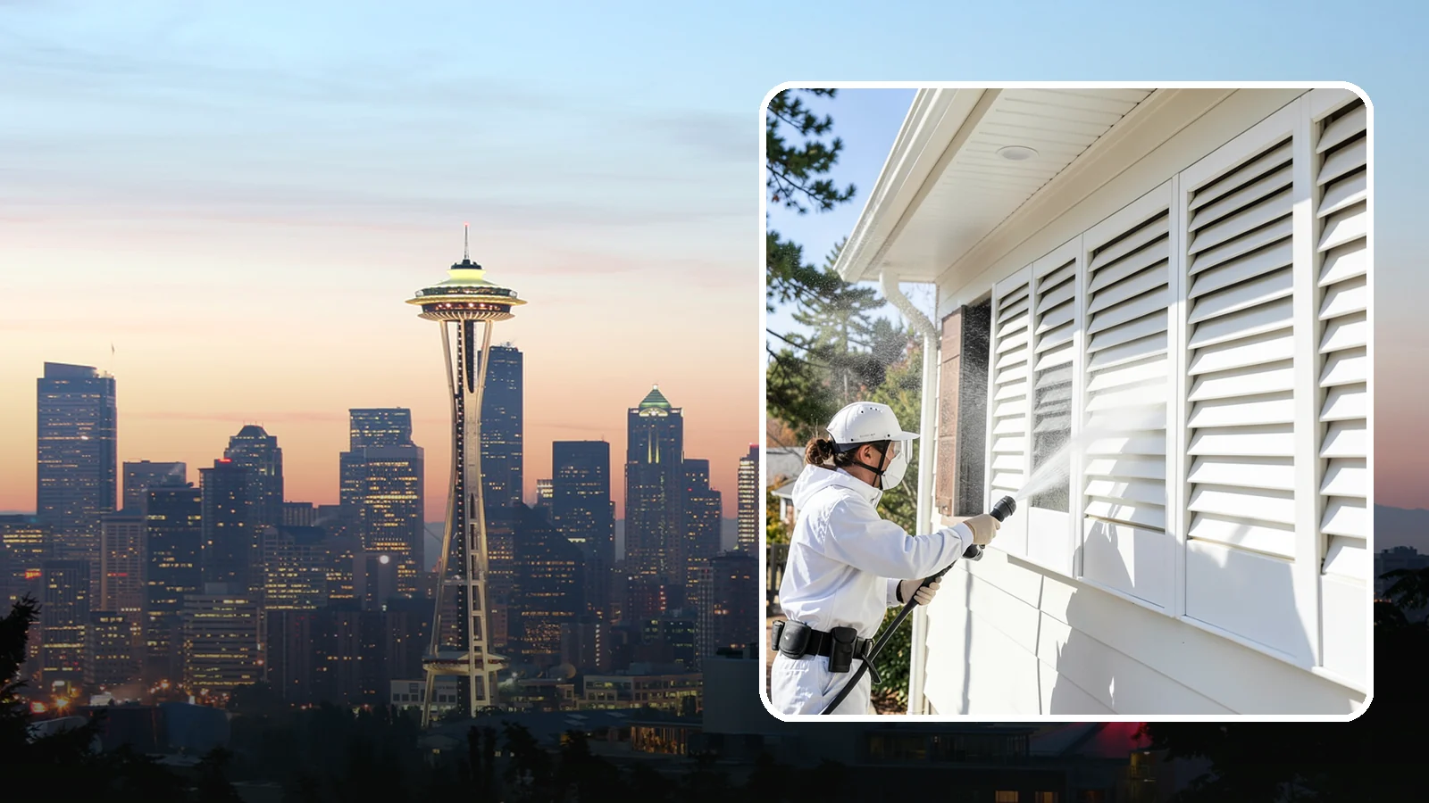 Shutter Cleaning in Seattle, King County, WA - We clean exterior shutters louver by louver to clear the green algae and cobwebs that collect in their grooves.