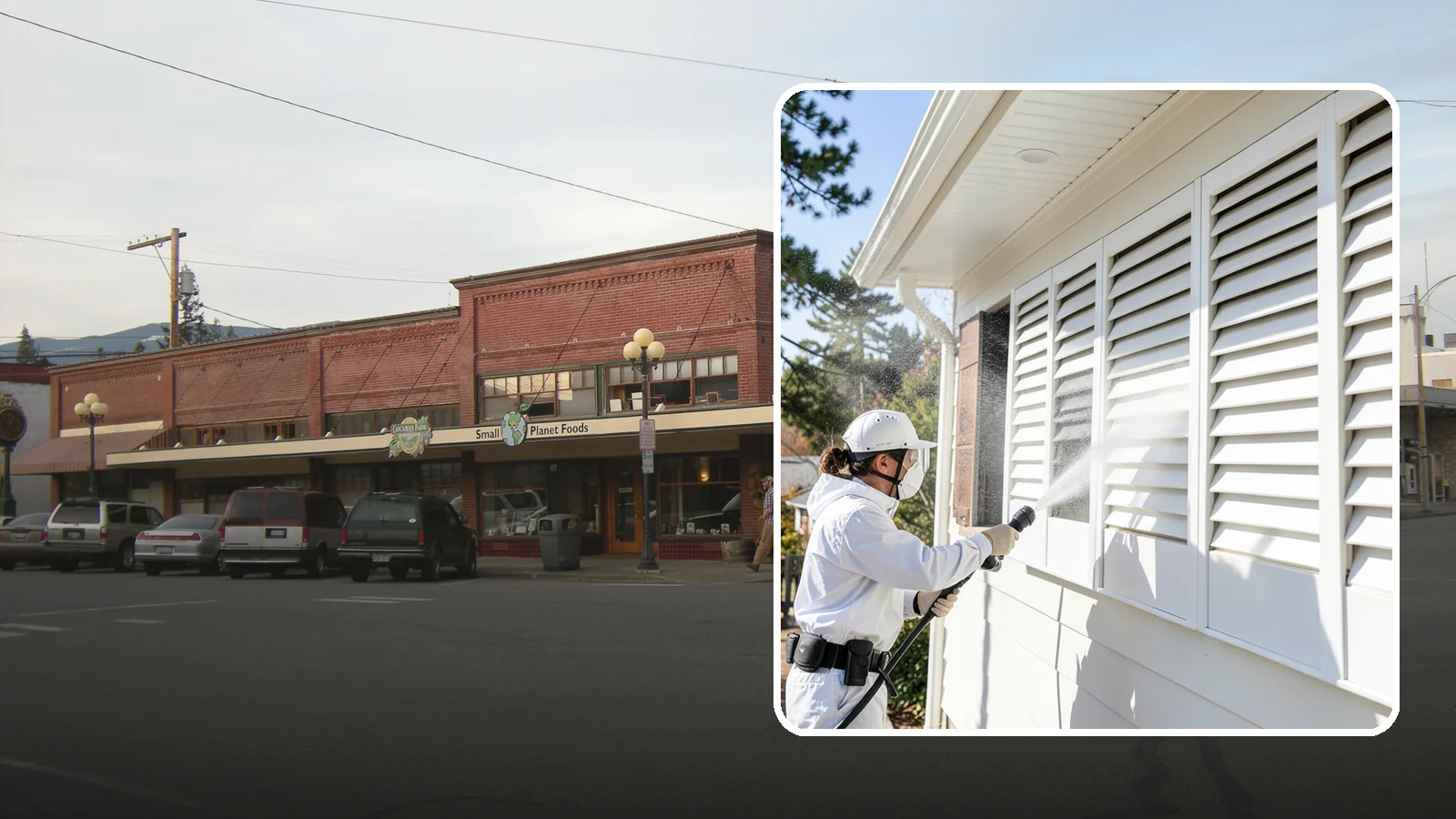 Shutter Cleaning in Sedro-Woolley, Skagit County, WA - We clean exterior shutters louver by louver to clear the green algae and cobwebs that collect in their grooves.