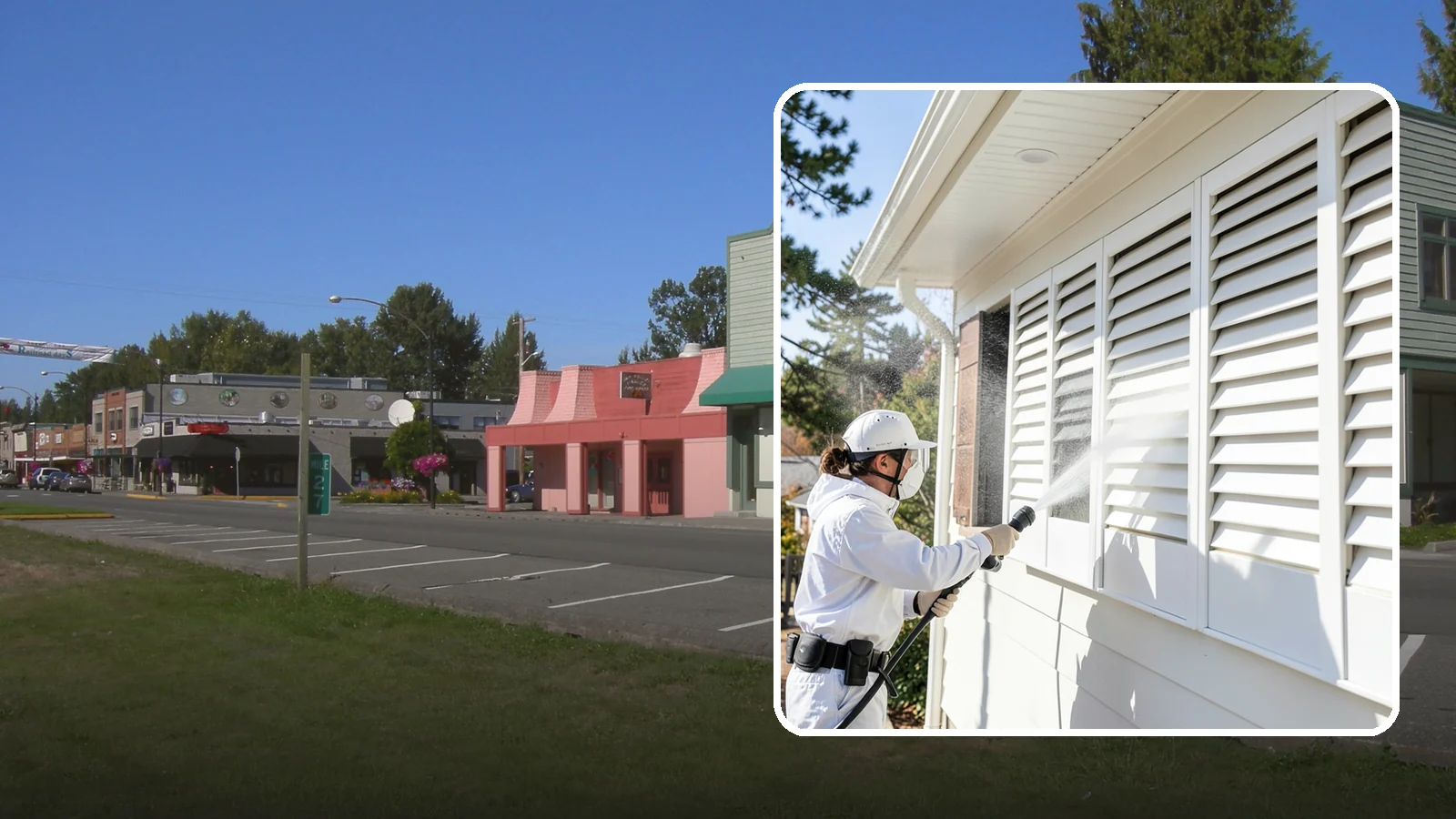 Shutter Cleaning in Snoqualmie, King County, WA - We clean exterior shutters louver by louver to clear the green algae and cobwebs that collect in their grooves.