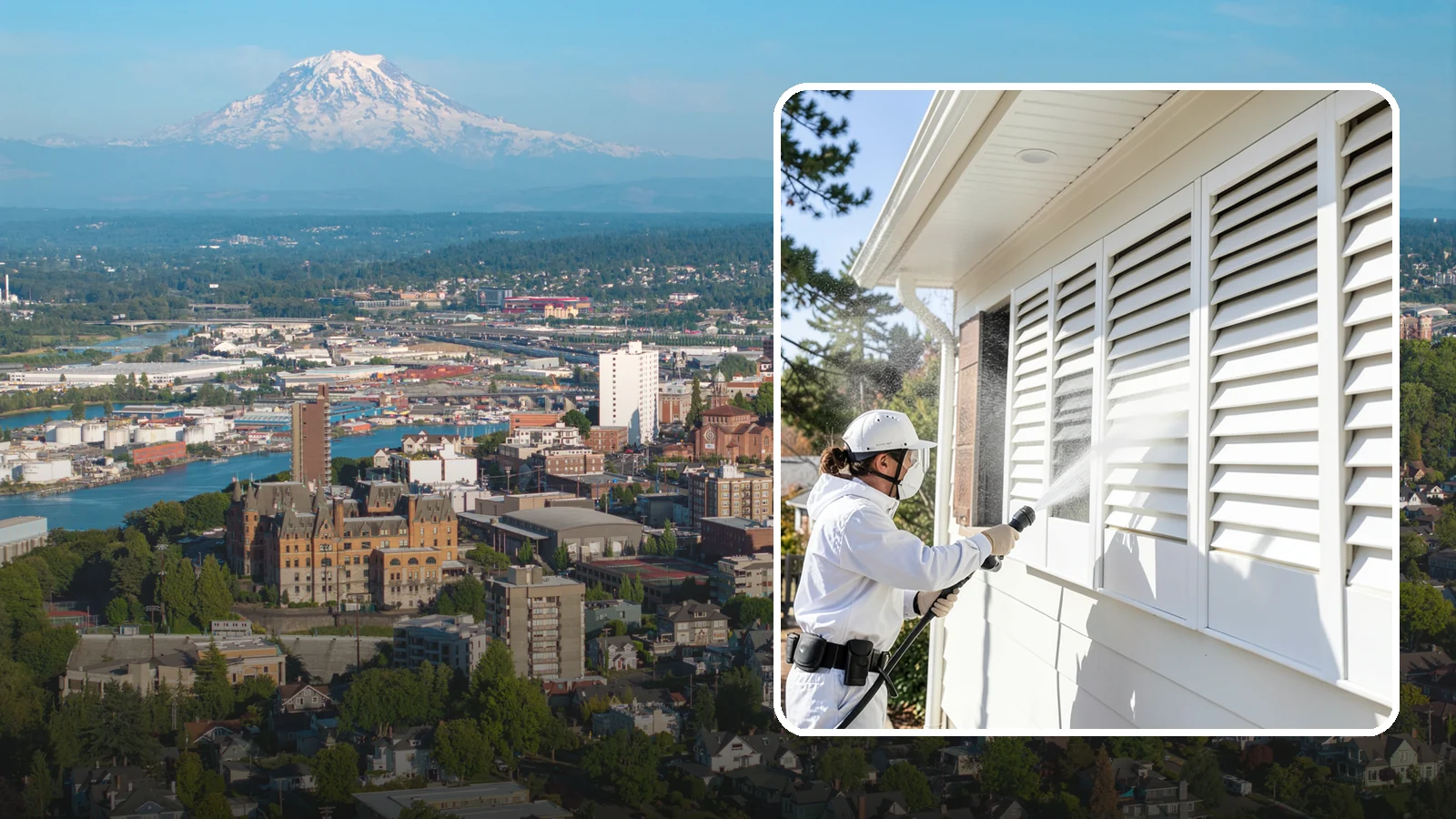 Shutter Cleaning in Tacoma, Pierce County, WA - We clean exterior shutters louver by louver to clear the green algae and cobwebs that collect in their grooves.