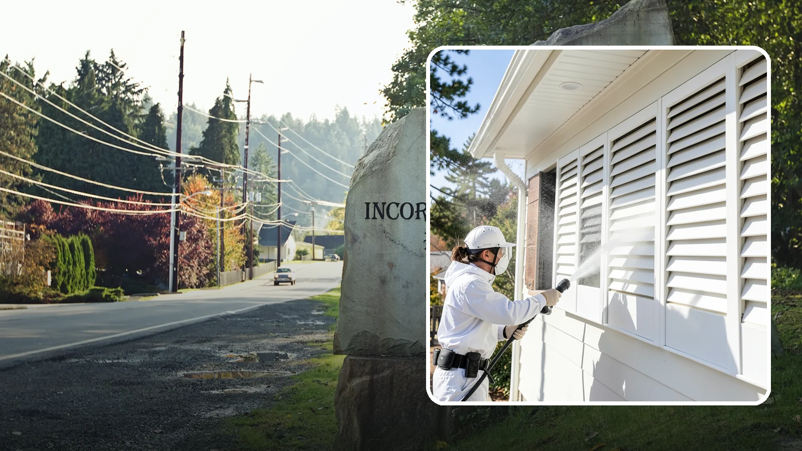 Shutter Cleaning in Wilkeson, Pierce County, WA - We clean exterior shutters louver by louver to clear the green algae and cobwebs that collect in their grooves.