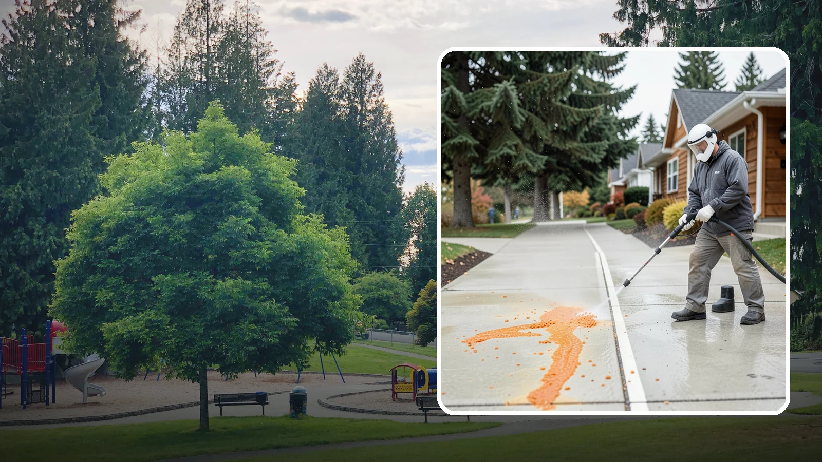Sidewalk Gum Removal in Bonney Lake, Pierce County, WA - We blast away stuck-on gum from Washington commercial sidewalks, leaving smooth, spot-free walkways for your customers.