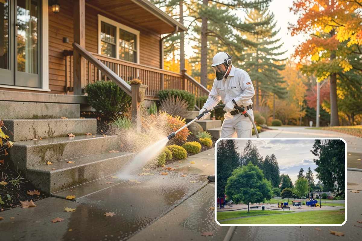 Sidewalk Gum Removal in Bonney Lake, Pierce County, WA - Removes unsightly black gum spots completely