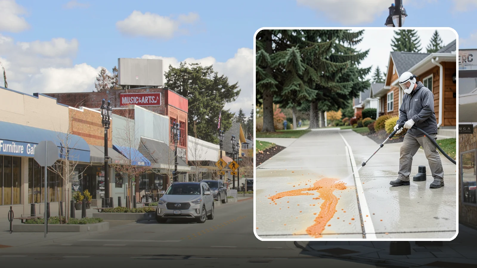 Sidewalk Gum Removal in Bothell, King County, WA - We blast away stuck-on gum from Washington commercial sidewalks, leaving smooth, spot-free walkways for your customers.