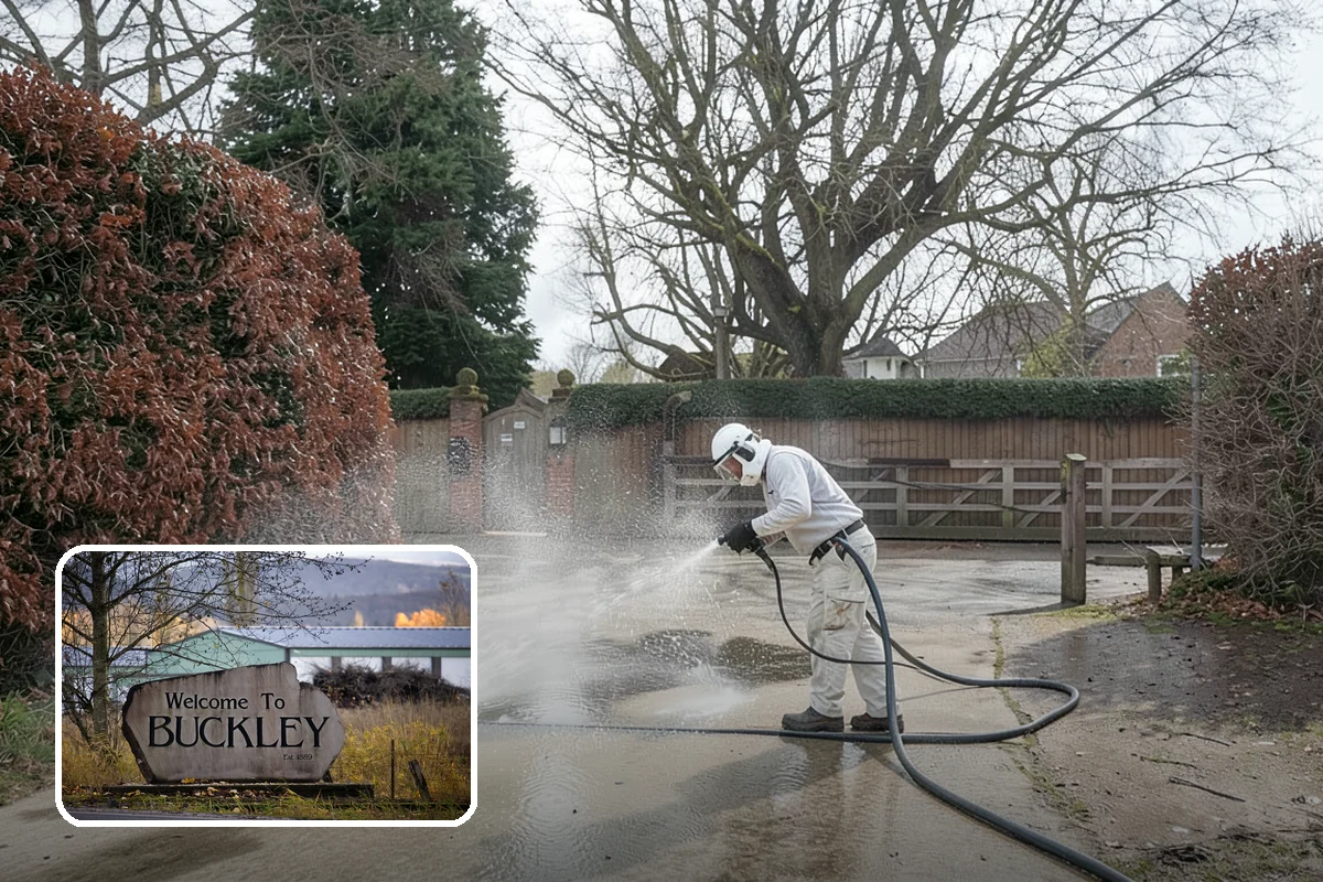 Sidewalk Gum Removal in Buckley, Pierce County, WA - Removes unsightly black gum spots completely