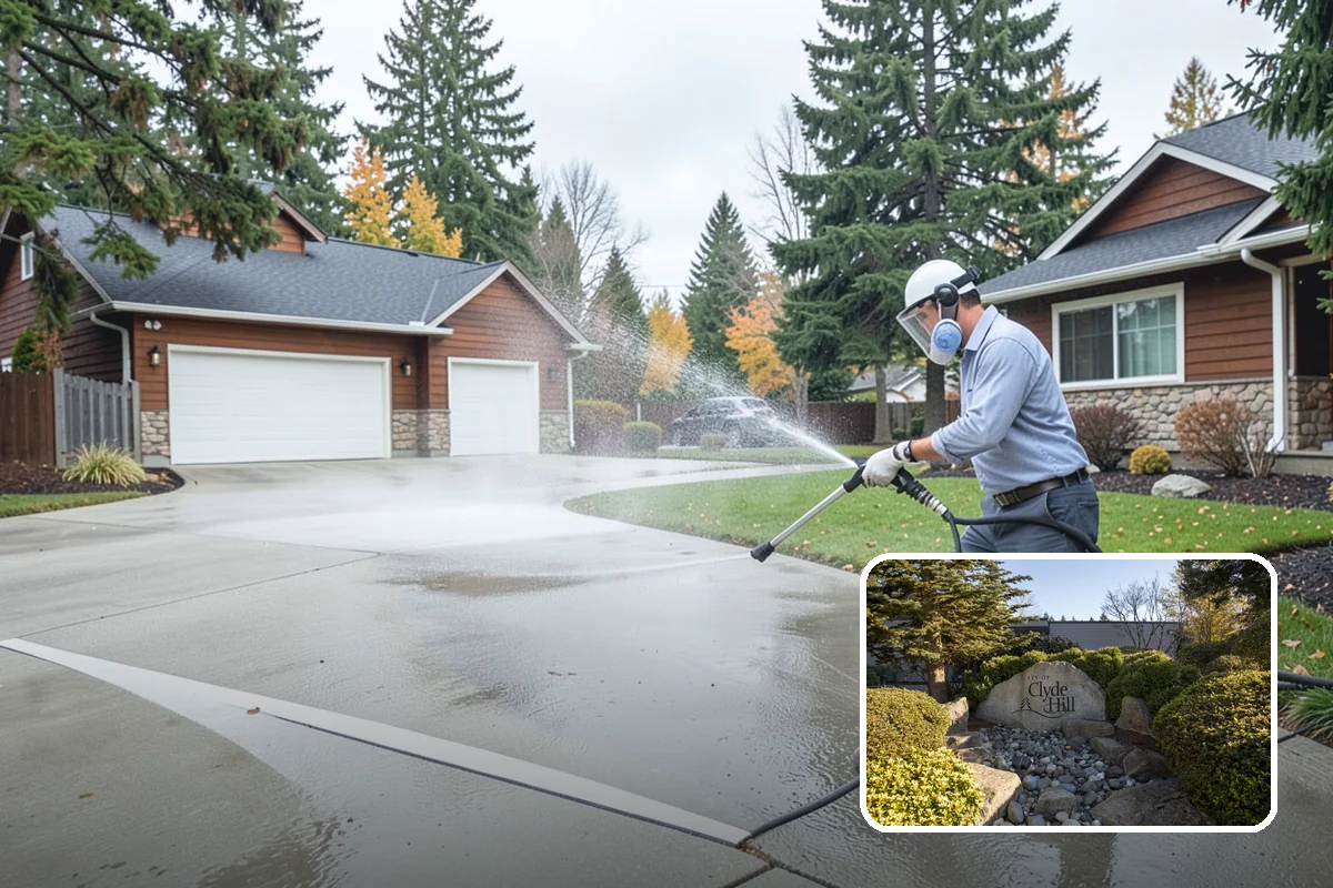 Sidewalk Gum Removal in Clyde Hill, King County, WA - Removes unsightly black gum spots completely