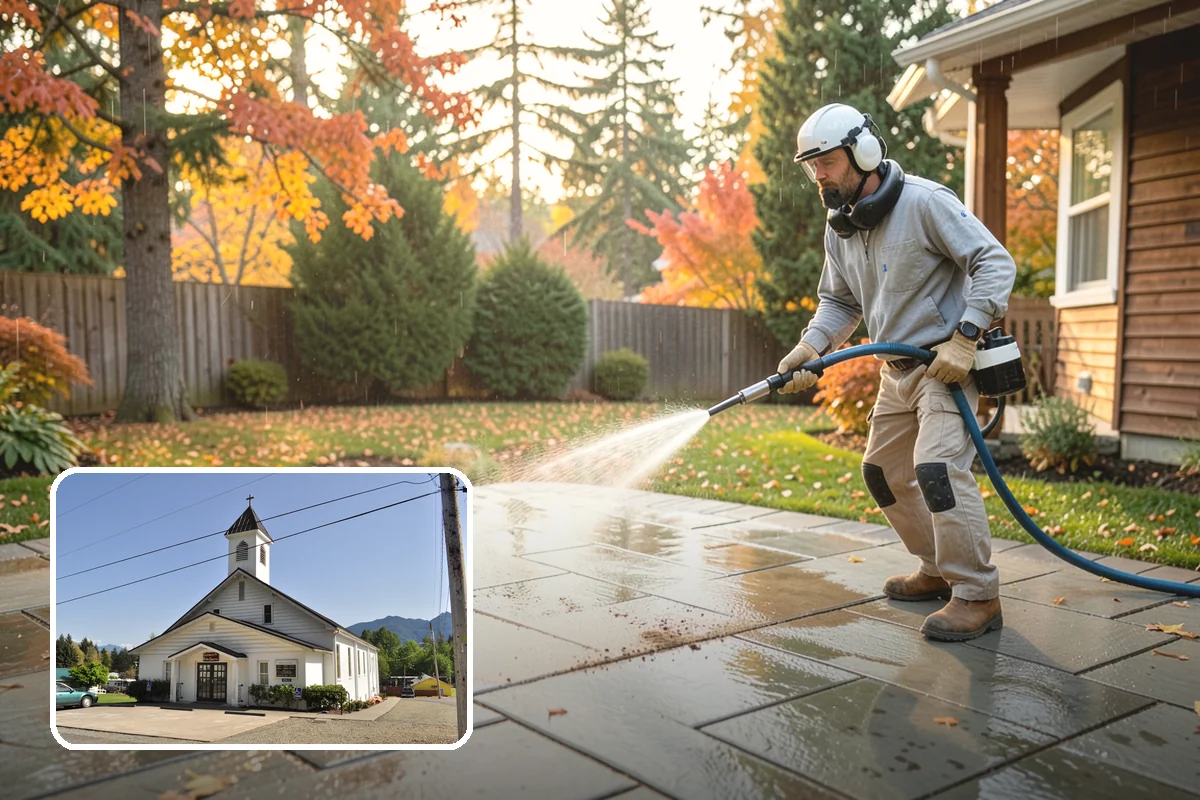 Sidewalk Gum Removal in Concrete, Skagit County, WA - Removes unsightly black gum spots completely