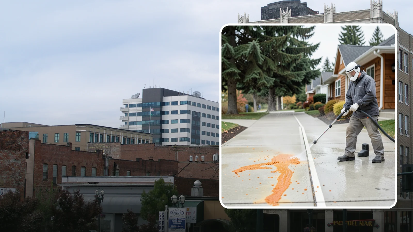Sidewalk Gum Removal in Everett, Snohomish County, WA - We blast away stuck-on gum from Washington commercial sidewalks, leaving smooth, spot-free walkways for your customers.