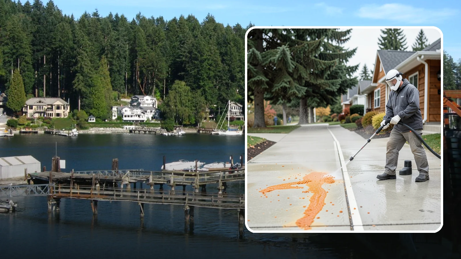 Sidewalk Gum Removal in Gig Harbor, Pierce County, WA - We blast away stuck-on gum from Washington commercial sidewalks, leaving smooth, spot-free walkways for your customers.