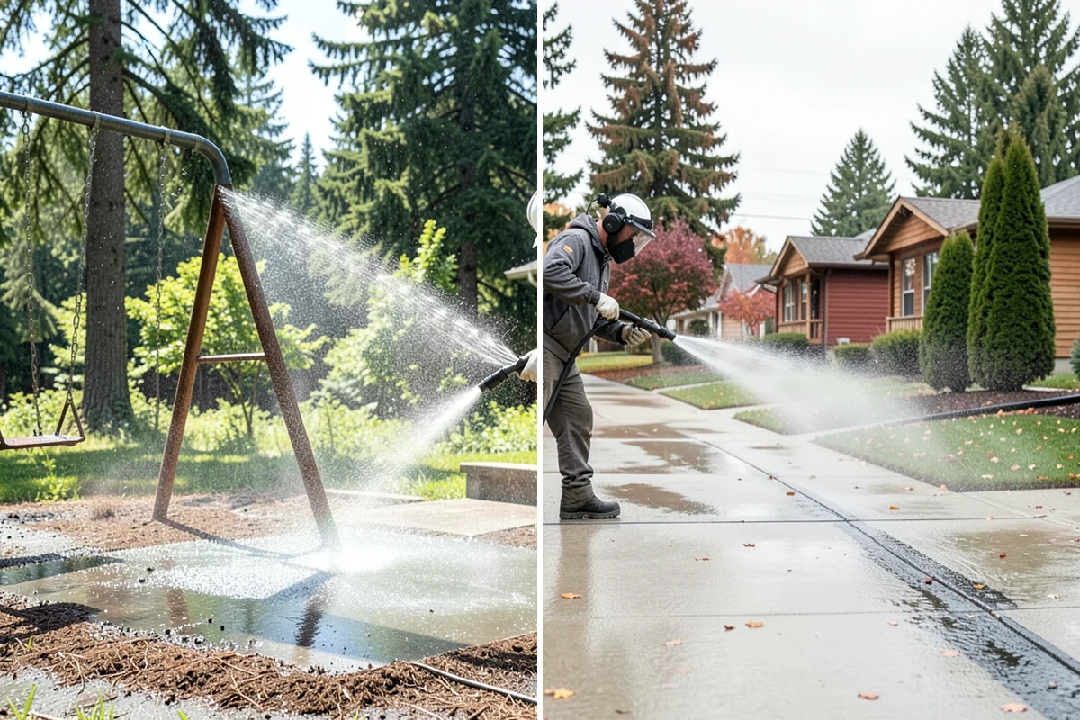 Sidewalk Gum Removal in Lake Forest Park, King County, WA - Mark and count gum spots along the walkway