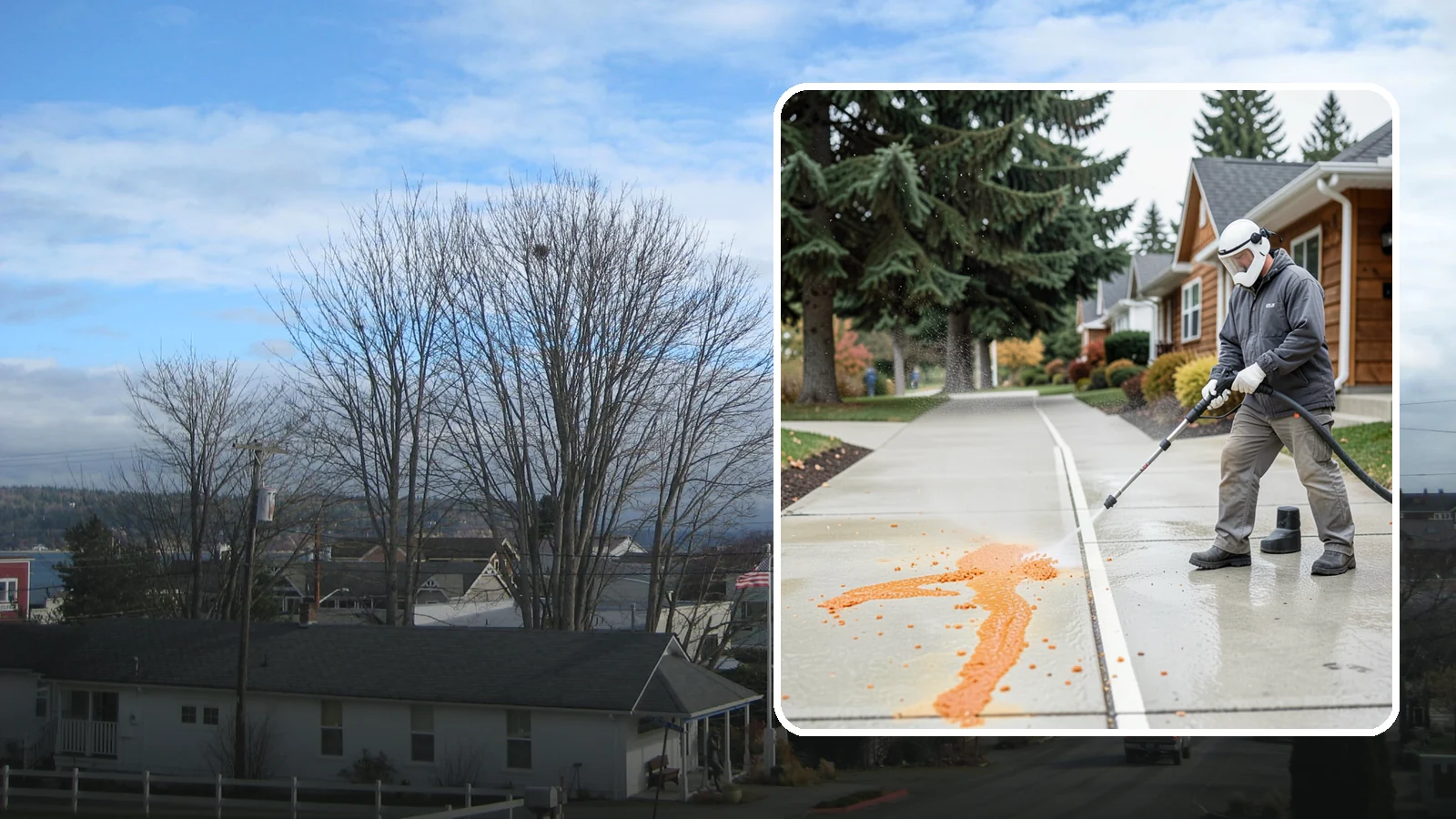 Sidewalk Gum Removal in Langley, Island County, WA - We blast away stuck-on gum from Washington commercial sidewalks, leaving smooth, spot-free walkways for your customers.