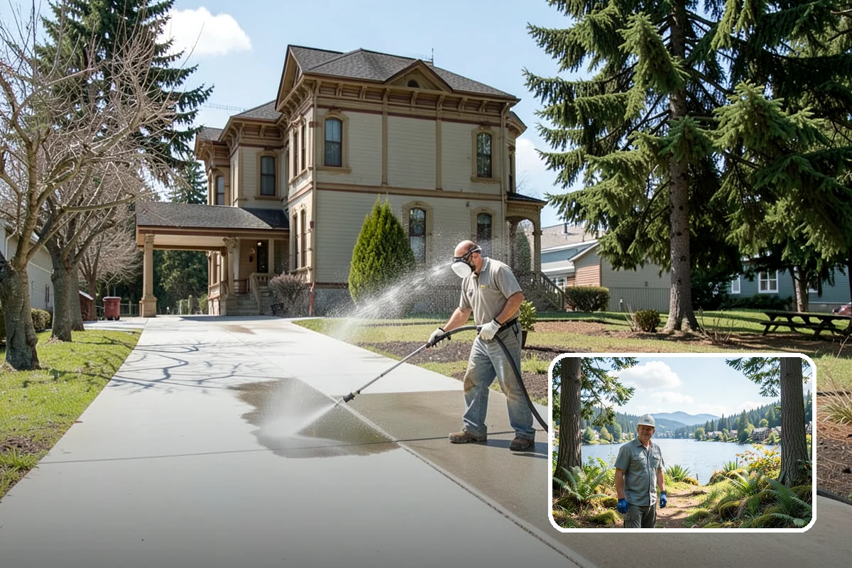 Sidewalk Gum Removal in Milton, King County, WA - Removes unsightly black gum spots completely