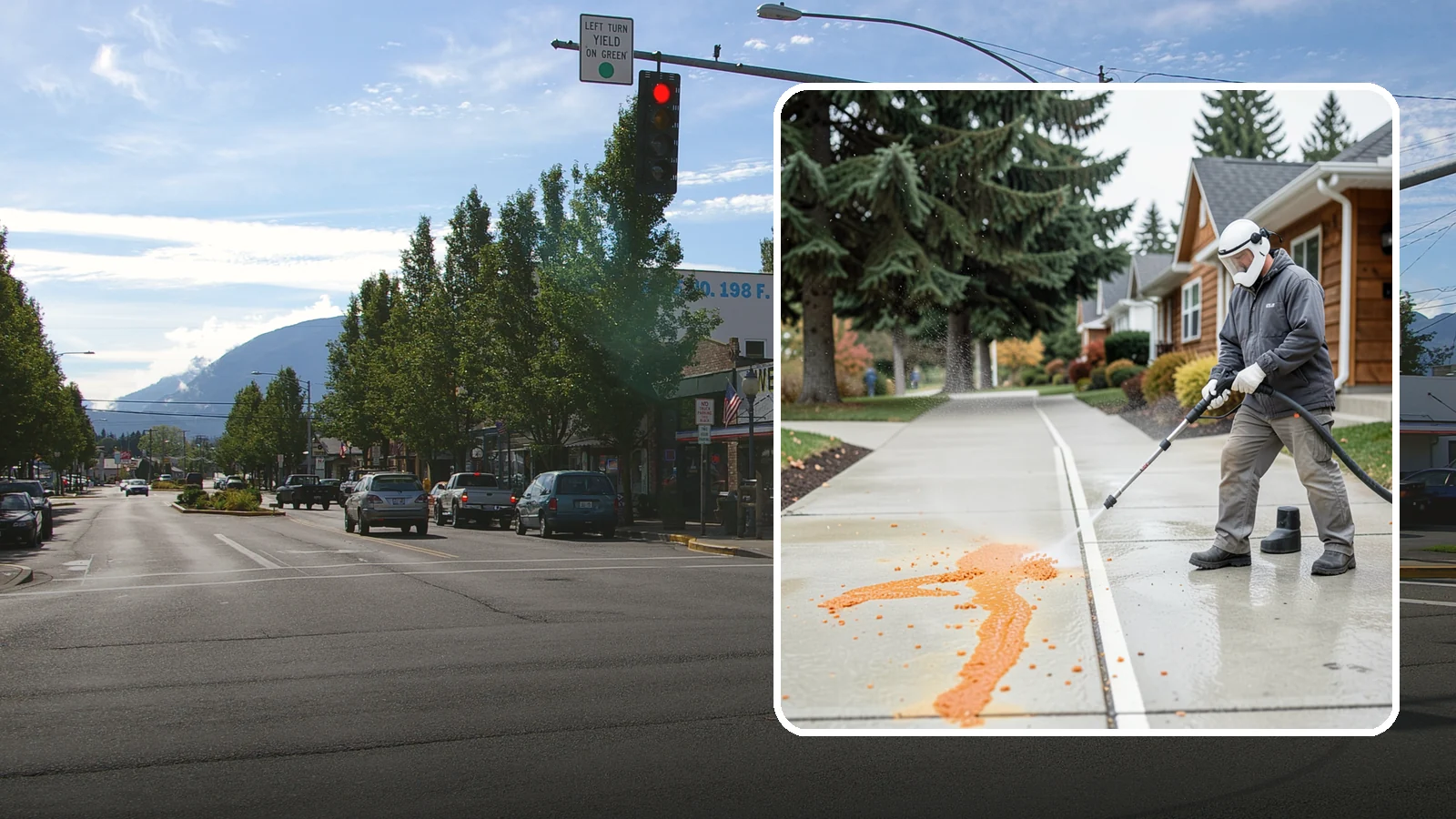 Sidewalk Gum Removal in North Bend, King County, WA - We blast away stuck-on gum from Washington commercial sidewalks, leaving smooth, spot-free walkways for your customers.
