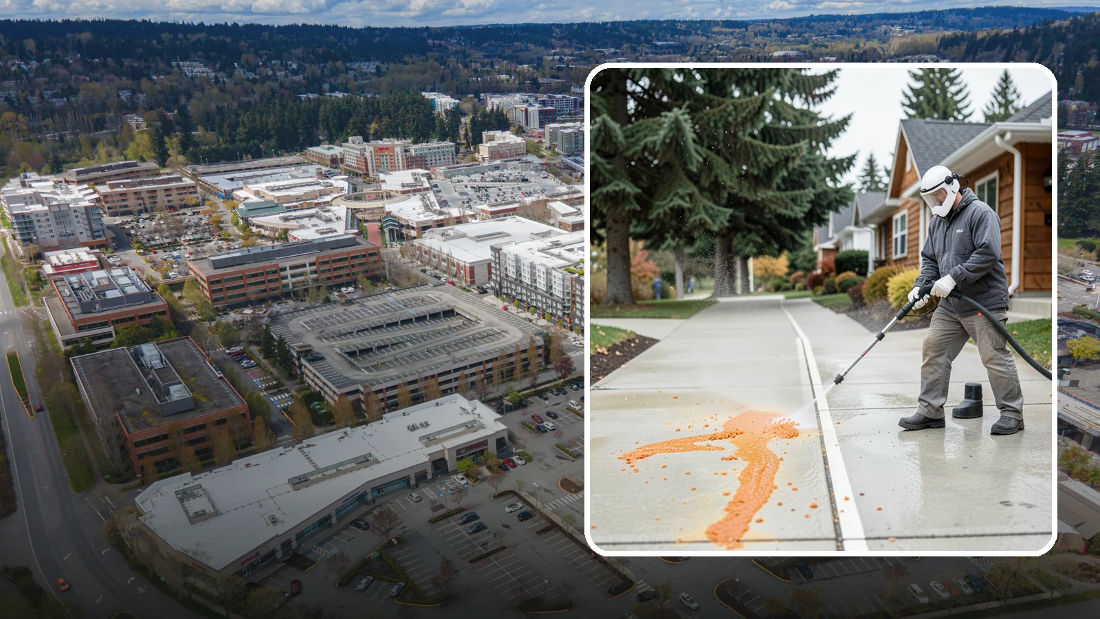 Sidewalk Gum Removal in Redmond, King County, WA - We blast away stuck-on gum from Washington commercial sidewalks, leaving smooth, spot-free walkways for your customers.