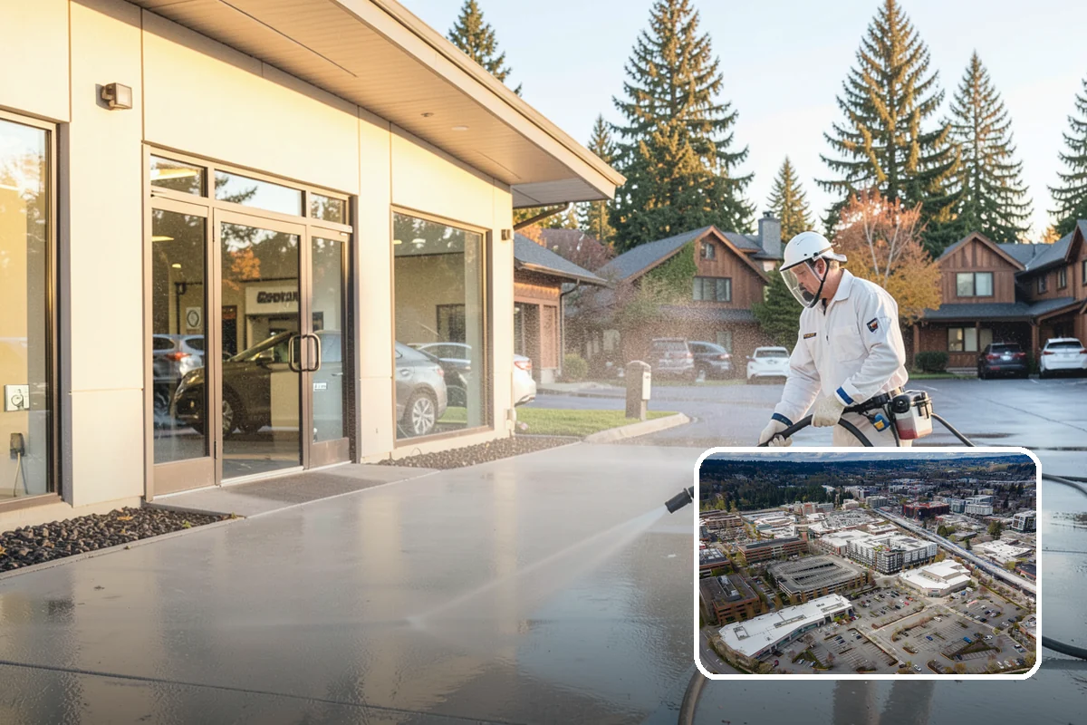 Sidewalk Gum Removal in Redmond, King County, WA - Removes unsightly black gum spots completely