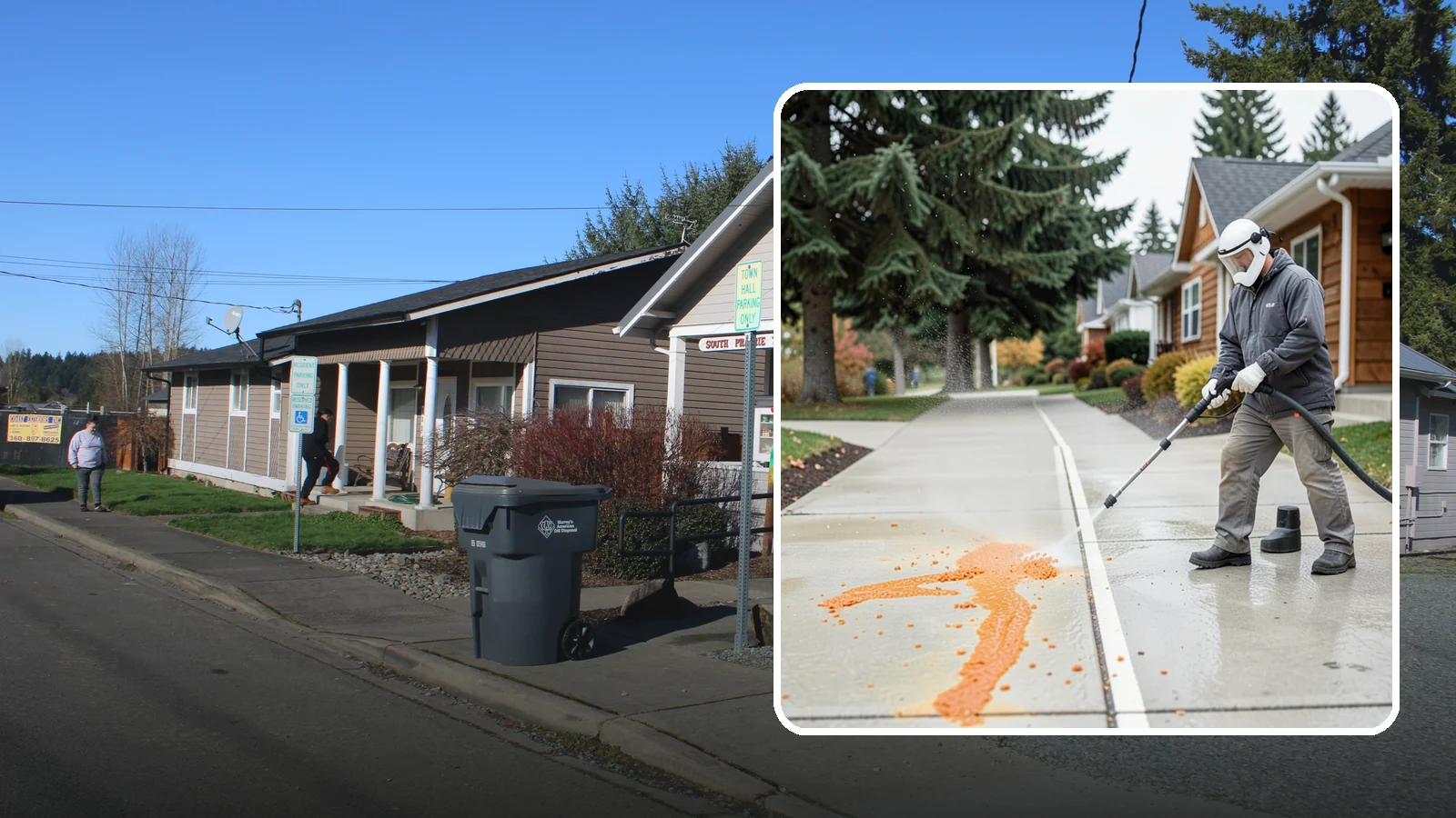Sidewalk Gum Removal in South Prairie, Pierce County, WA - We blast away stuck-on gum from Washington commercial sidewalks, leaving smooth, spot-free walkways for your customers.