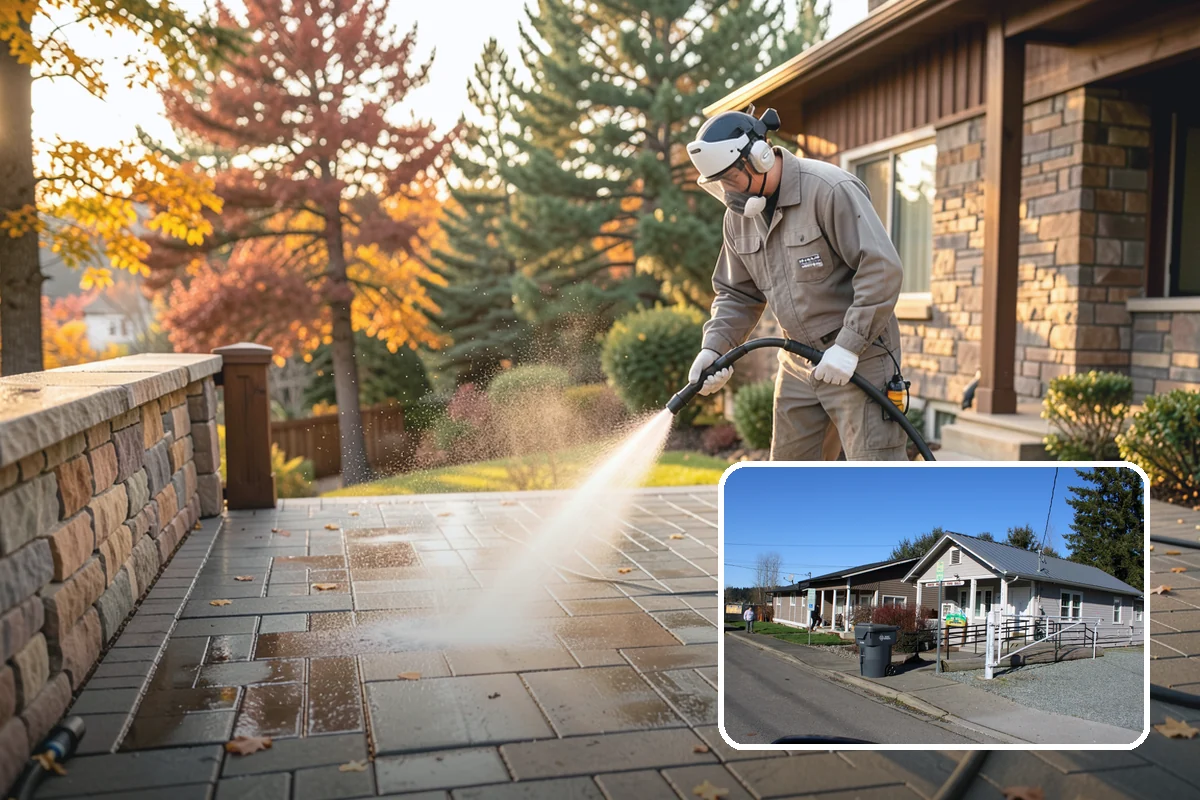 Sidewalk Gum Removal in South Prairie, Pierce County, WA - Removes unsightly black gum spots completely