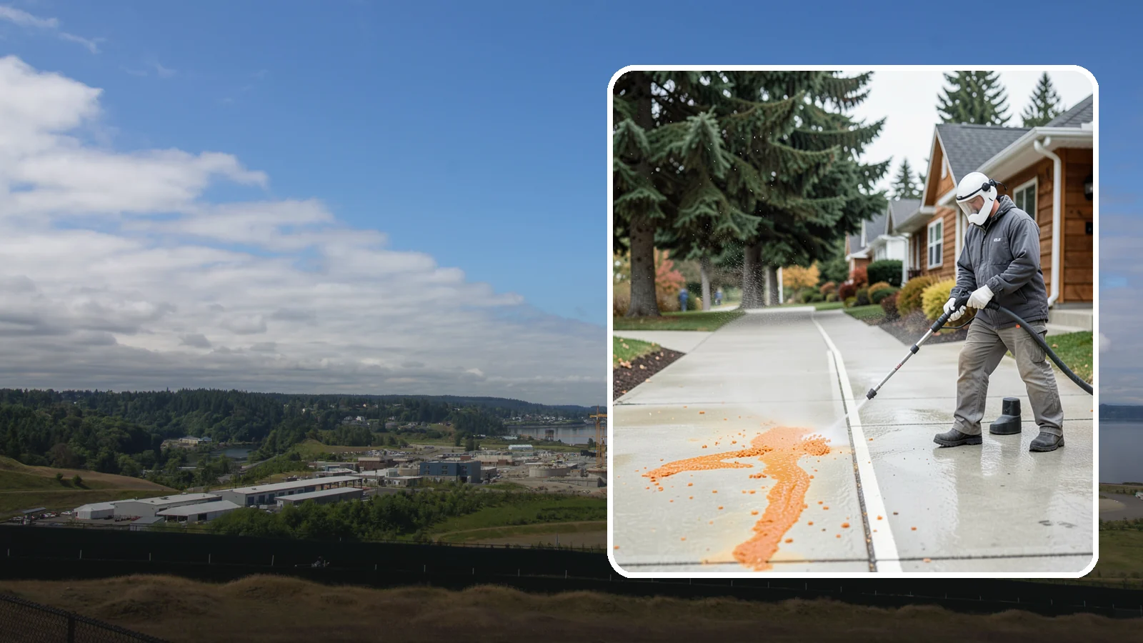 Sidewalk Gum Removal in University Place, Pierce County, WA - We blast away stuck-on gum from Washington commercial sidewalks, leaving smooth, spot-free walkways for your customers.