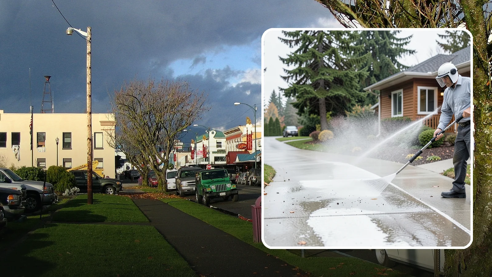 Sidewalk Pressure Washing in Arlington, Snohomish County, WA - Restore slick, moss-darkened Washington sidewalks to safe, even concrete with a controlled pressure wash.