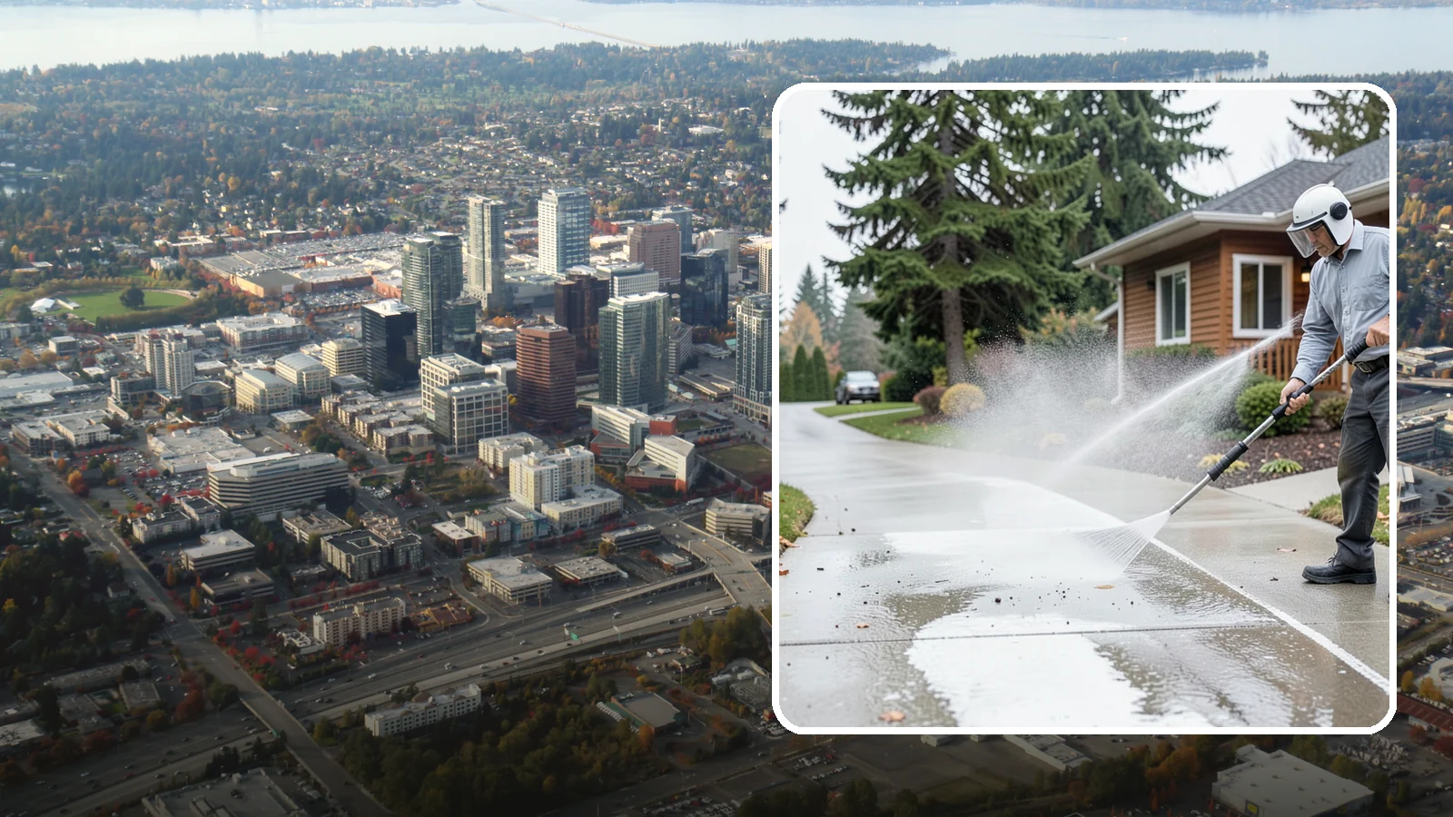Sidewalk Pressure Washing in Bellevue, King County, WA - Restore slick, moss-darkened Washington sidewalks to safe, even concrete with a controlled pressure wash.