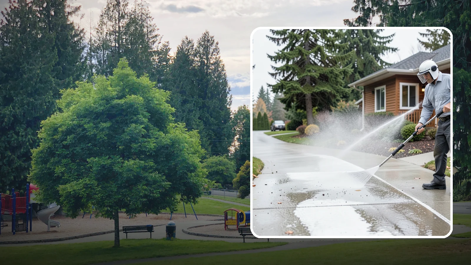 Sidewalk Pressure Washing in Bonney Lake, Pierce County, WA - Restore slick, moss-darkened Washington sidewalks to safe, even concrete with a controlled pressure wash.
